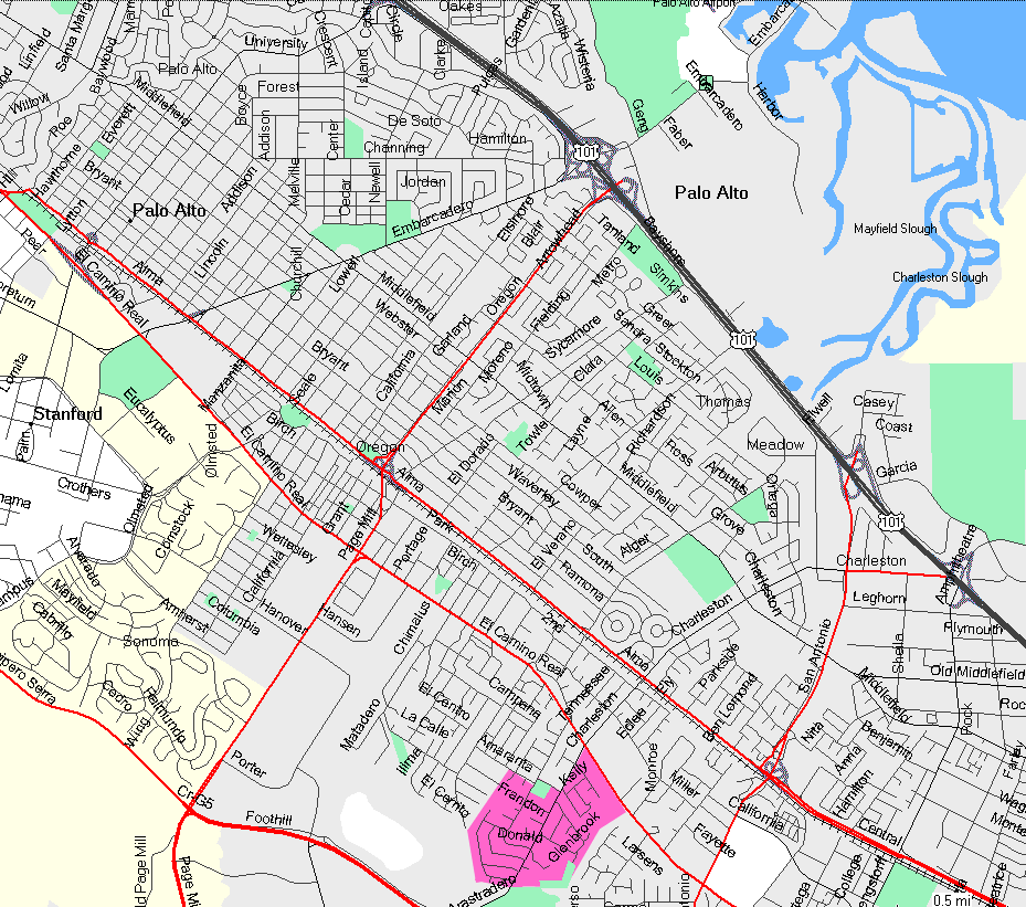 Map of Palo Alto's Green Acres Neighborhood