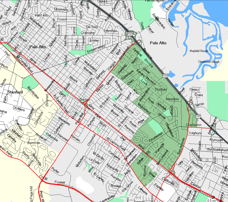 Map of South Palo Alto Neighborhood