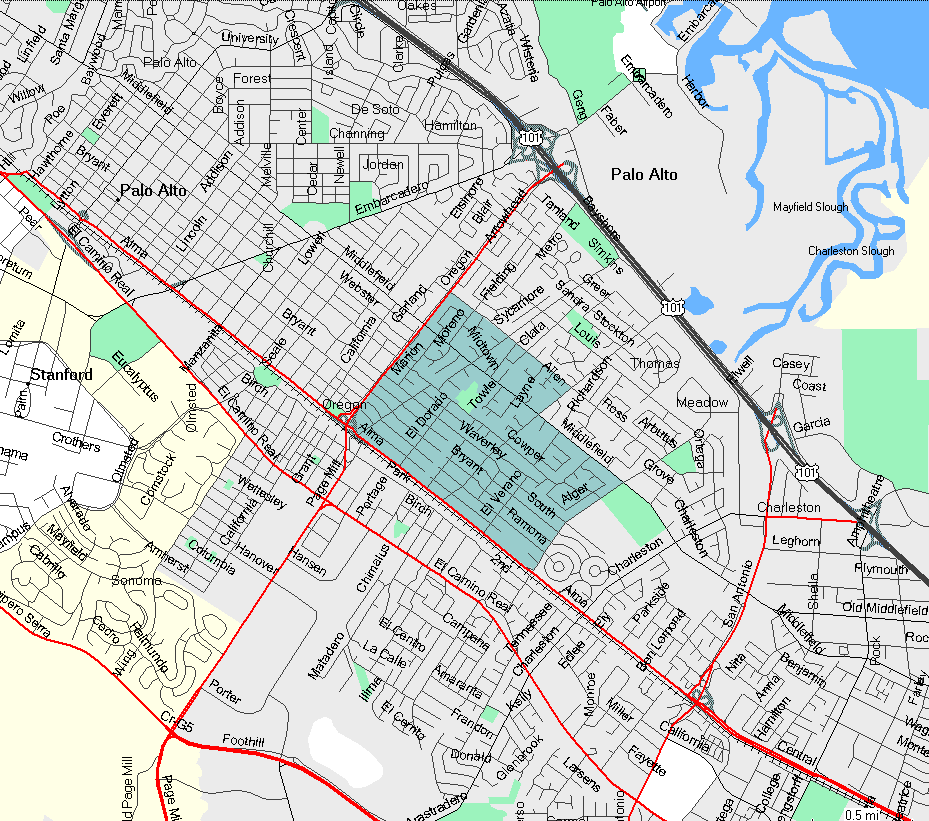 Map of Palo Alto's Midtown Neighborhood