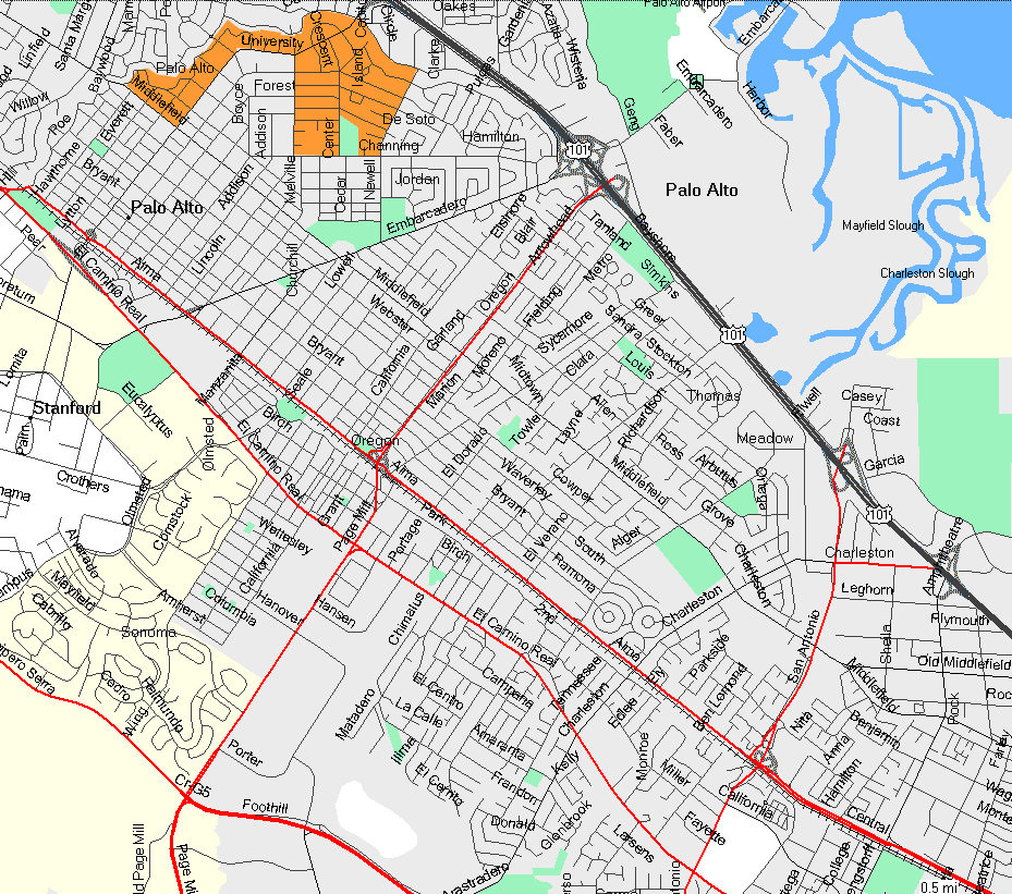 Map of Palo Alto's Crescent Park Neighborhood