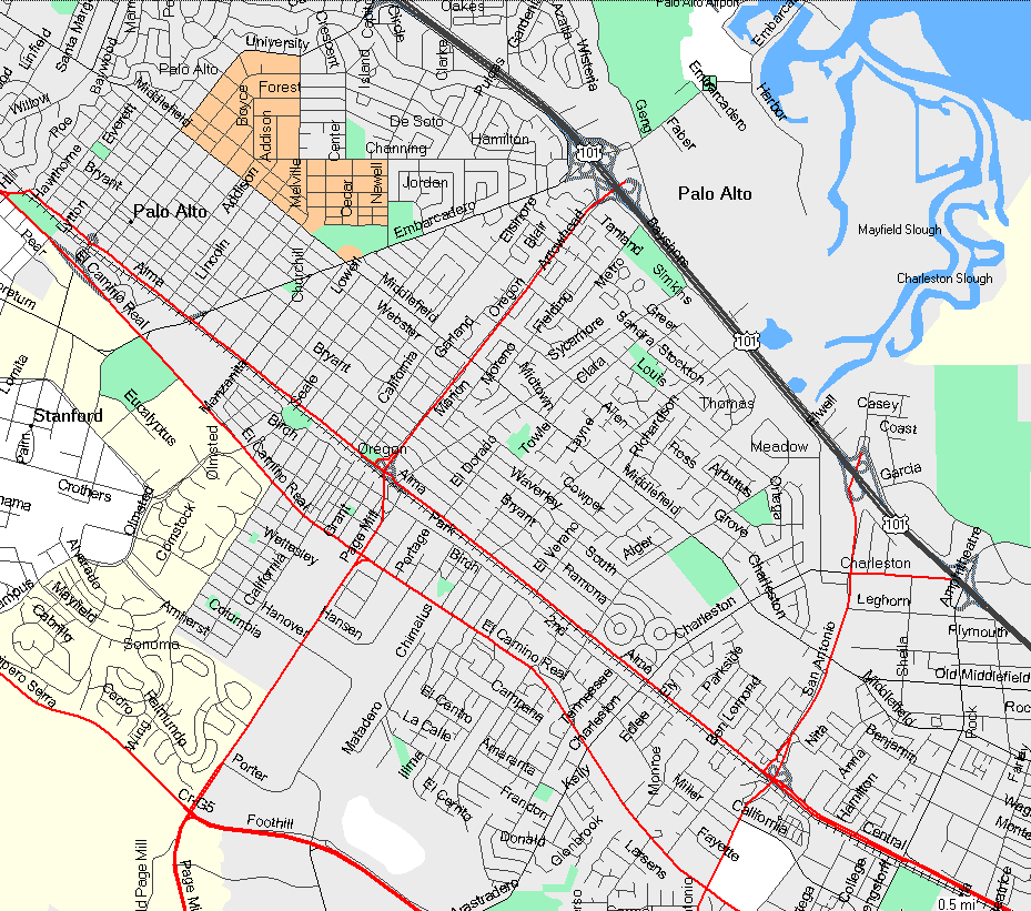 Map of Palo Alto's Community Center Neighborhood