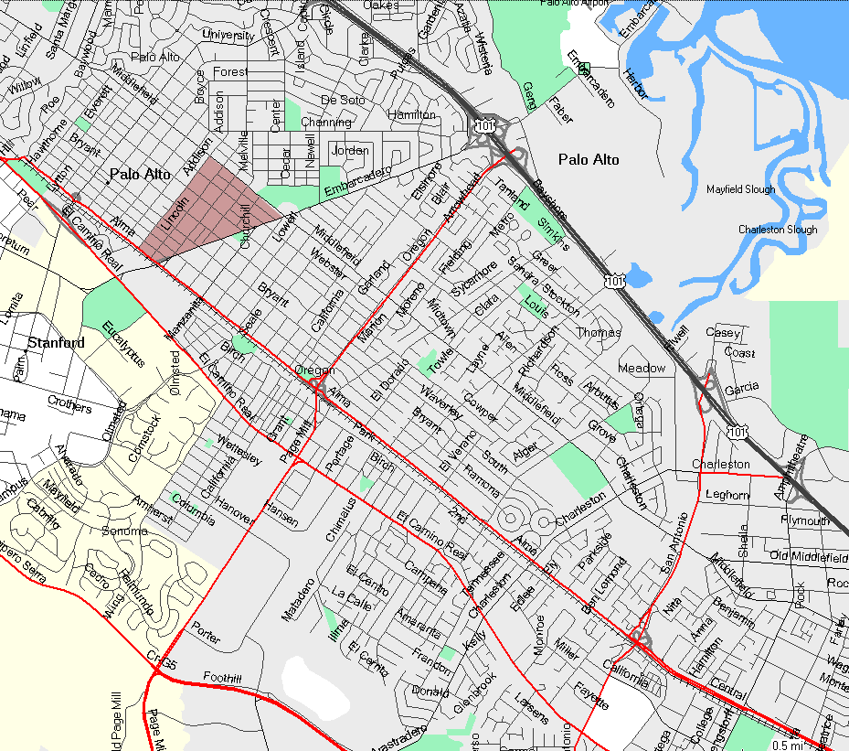 Map of Palo Alto's Professorville Neighborhood