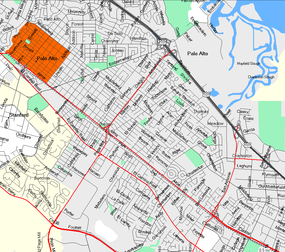 Map of Palo Alto's Downtown Neighborhood