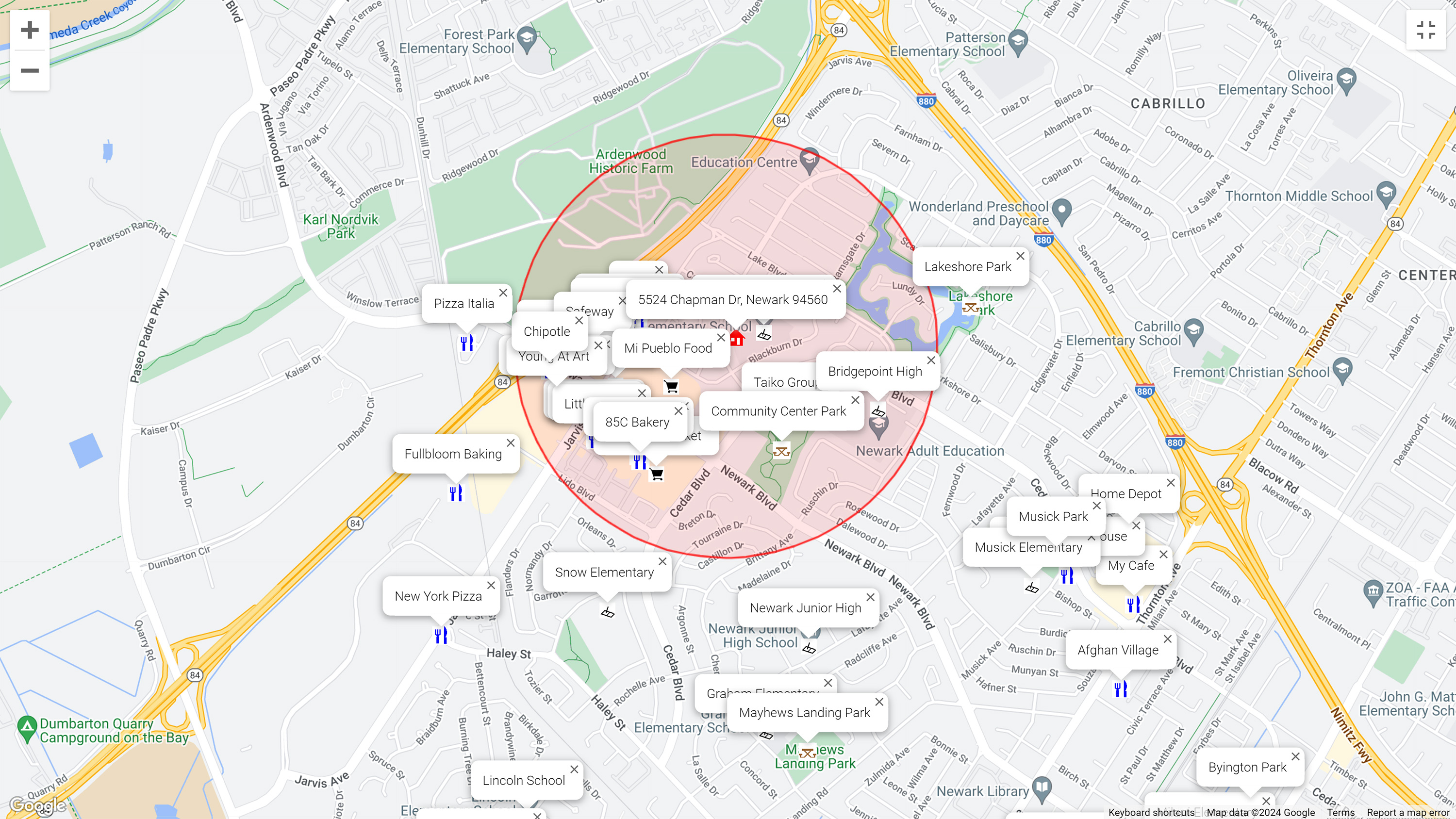 Map of attractions near 5524 Chapman Dr, Newark 94560