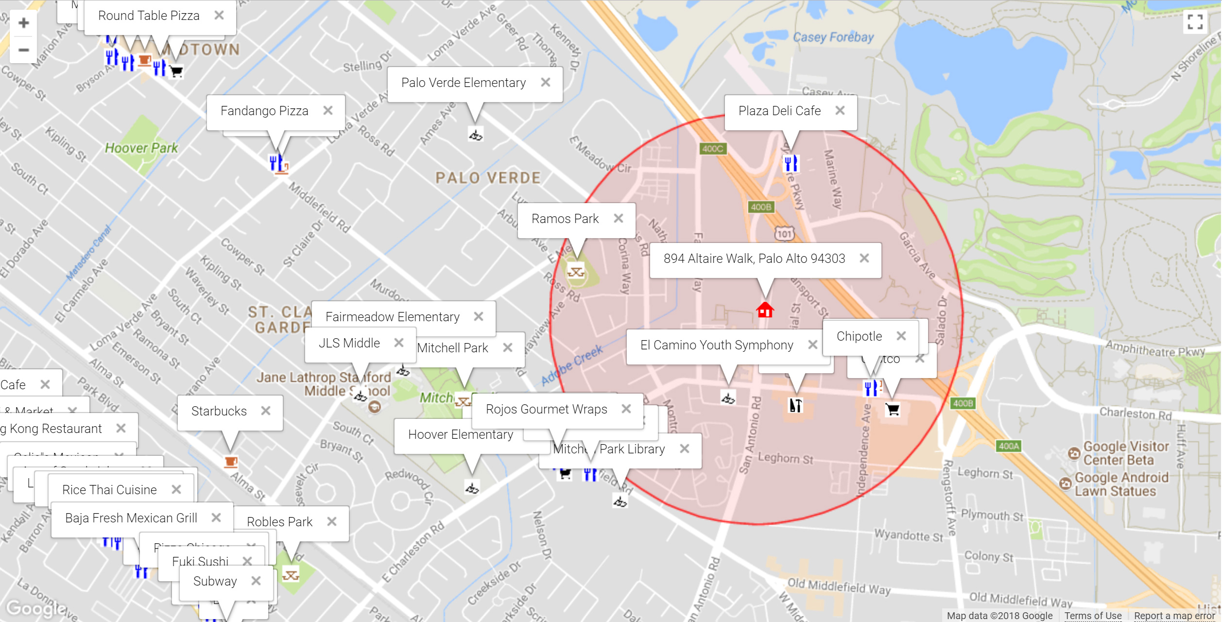Map of attractions near 894 Altaire Walk, Palo Alto 94303