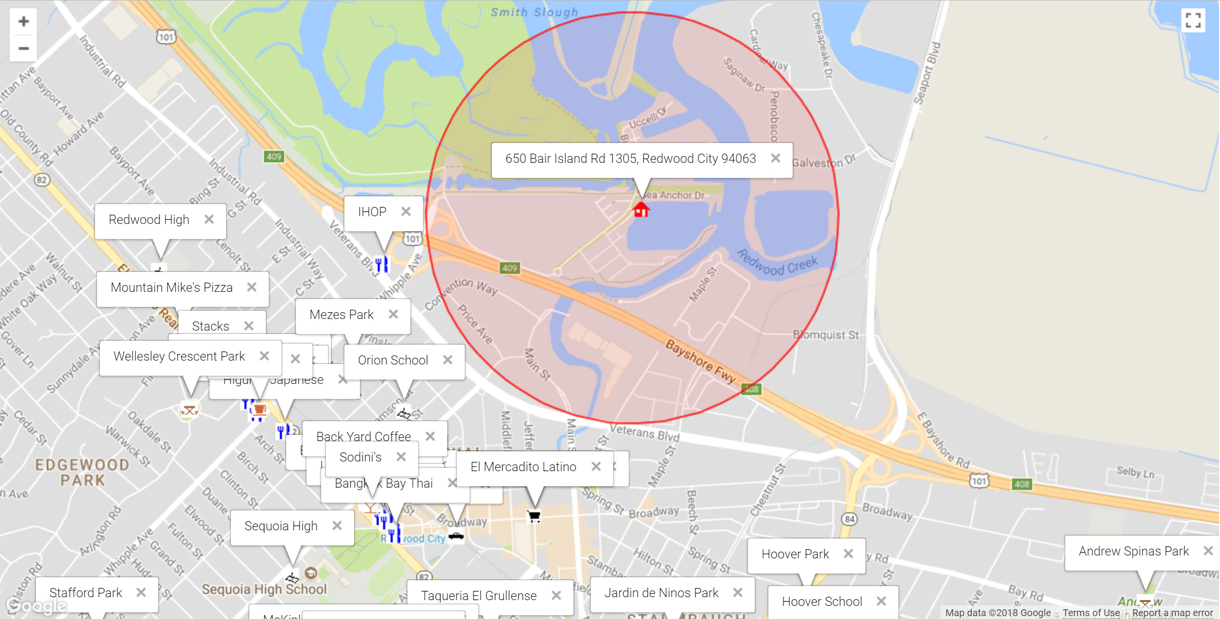 Map of attractions near 650 Bair Island Rd 1305, Redwood City 94063