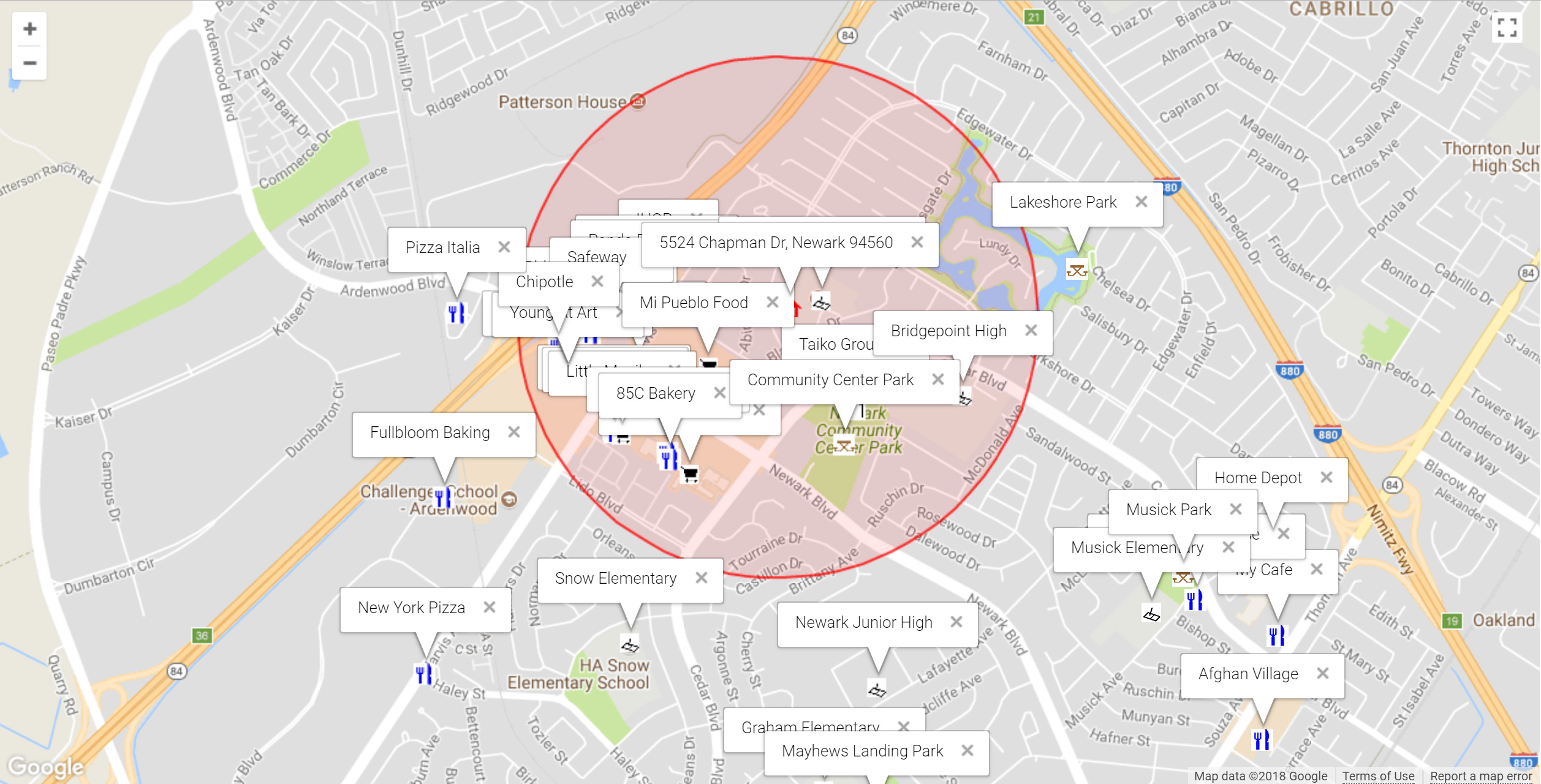 Map of attractions near 5524 Chapman Dr, Newark 94560