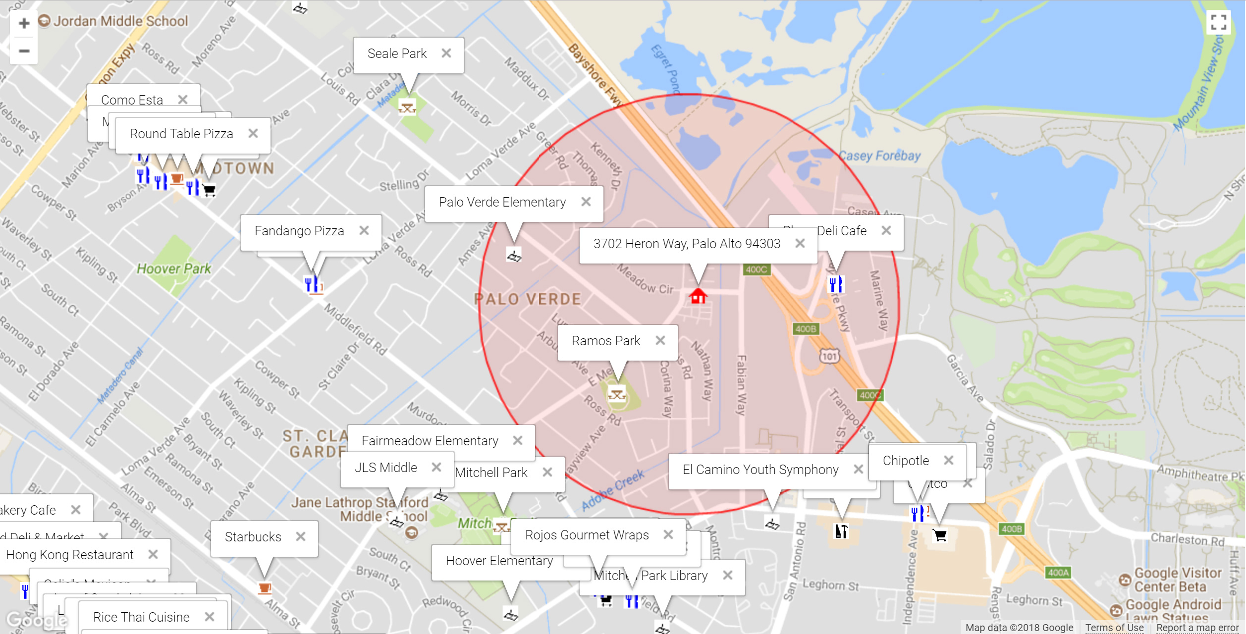 Map of attractions near 3702 Heron Way, Palo Alto 94303