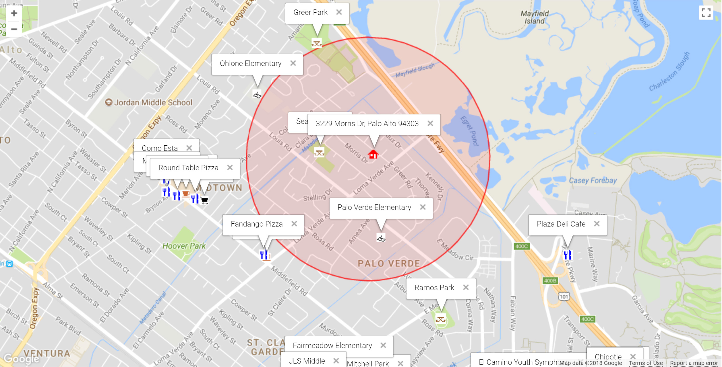 Map of attractions near 3229 Morris Dr, Palo Alto 94303