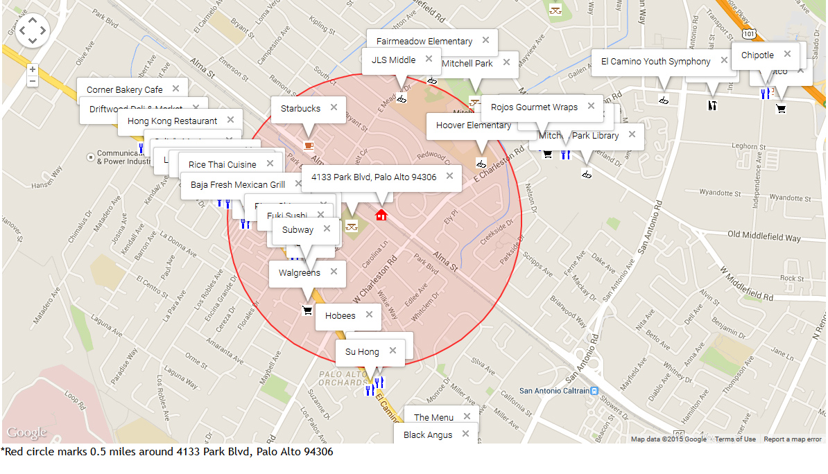 Map of attractions near 4133 Park Blvd, Palo Alto 94306