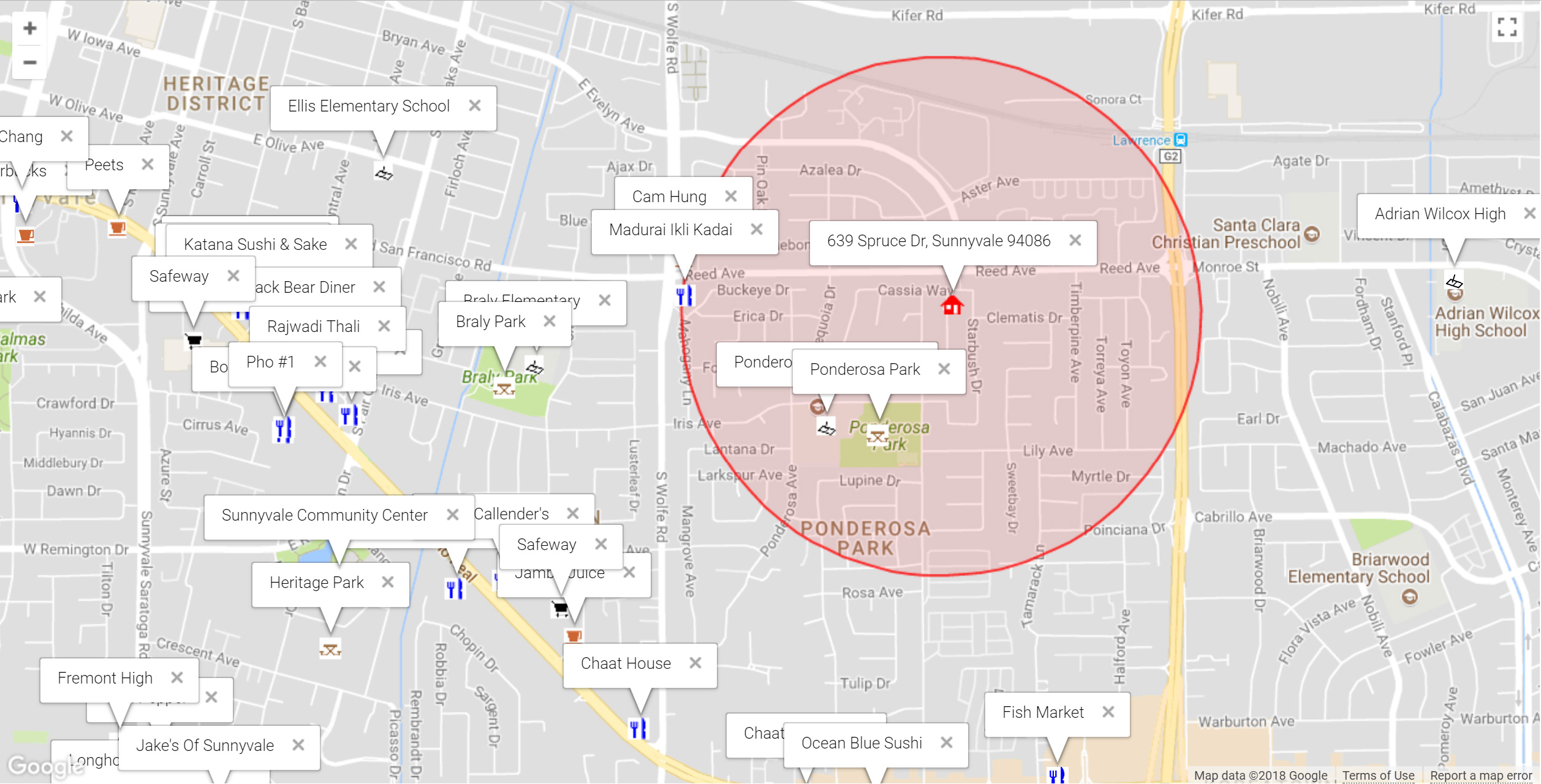 Map of attractions near 639 Spruce Dr, Sunnyvale 94086