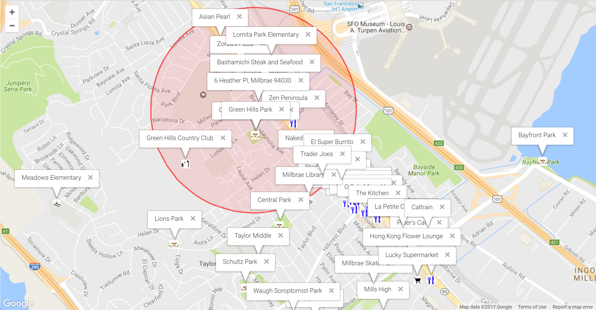 Map of attractions near 6 Heather Pl, Millbrae 94030