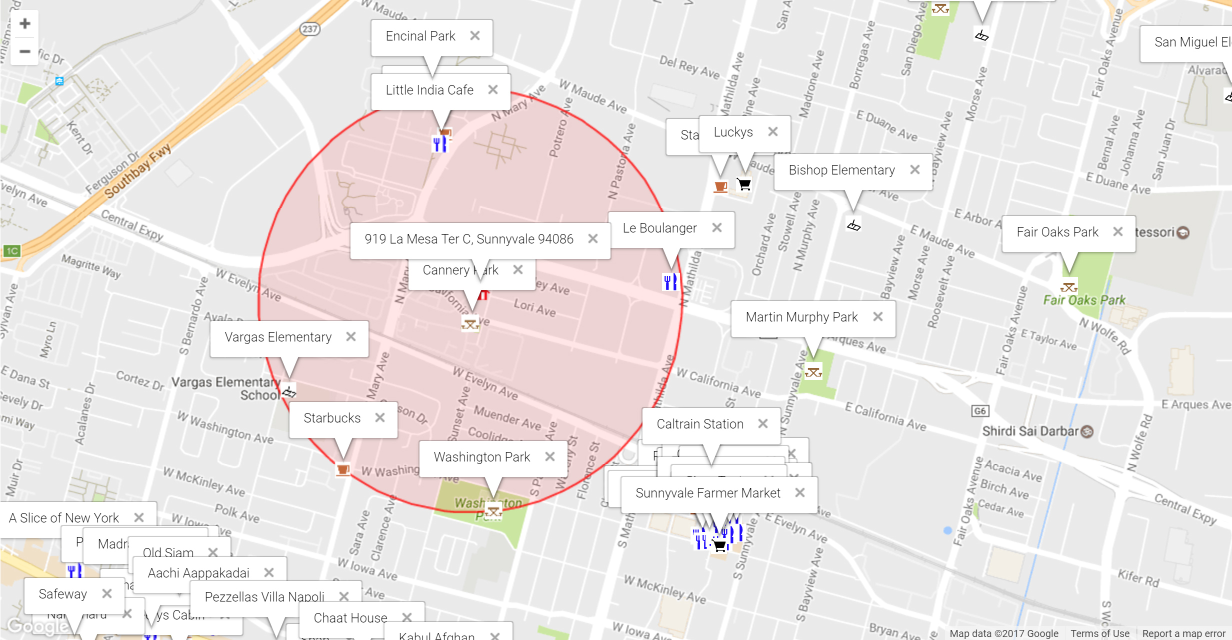 Map of attractions near 919 La Mesa Ter C, Sunnyvale 94086