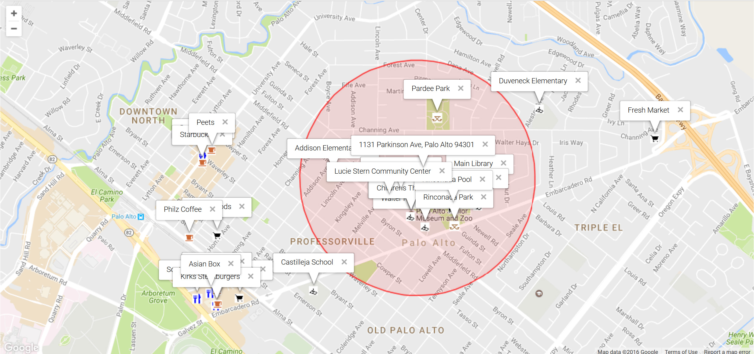 Map of attractions near 1131 Parkinson Ave, Palo Alto 94301