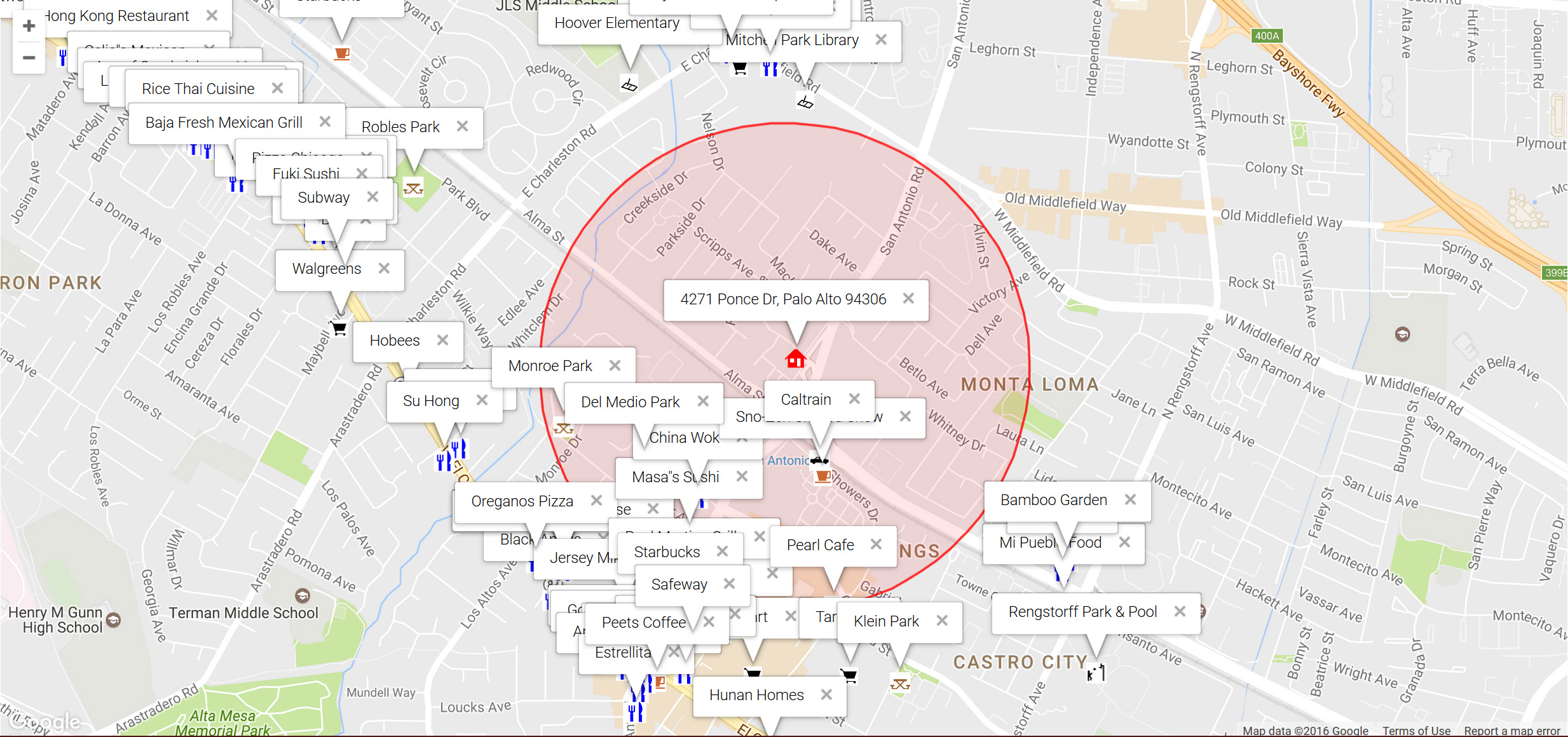 Map of attractions near 4271 Ponce Dr, Palo Alto 94306