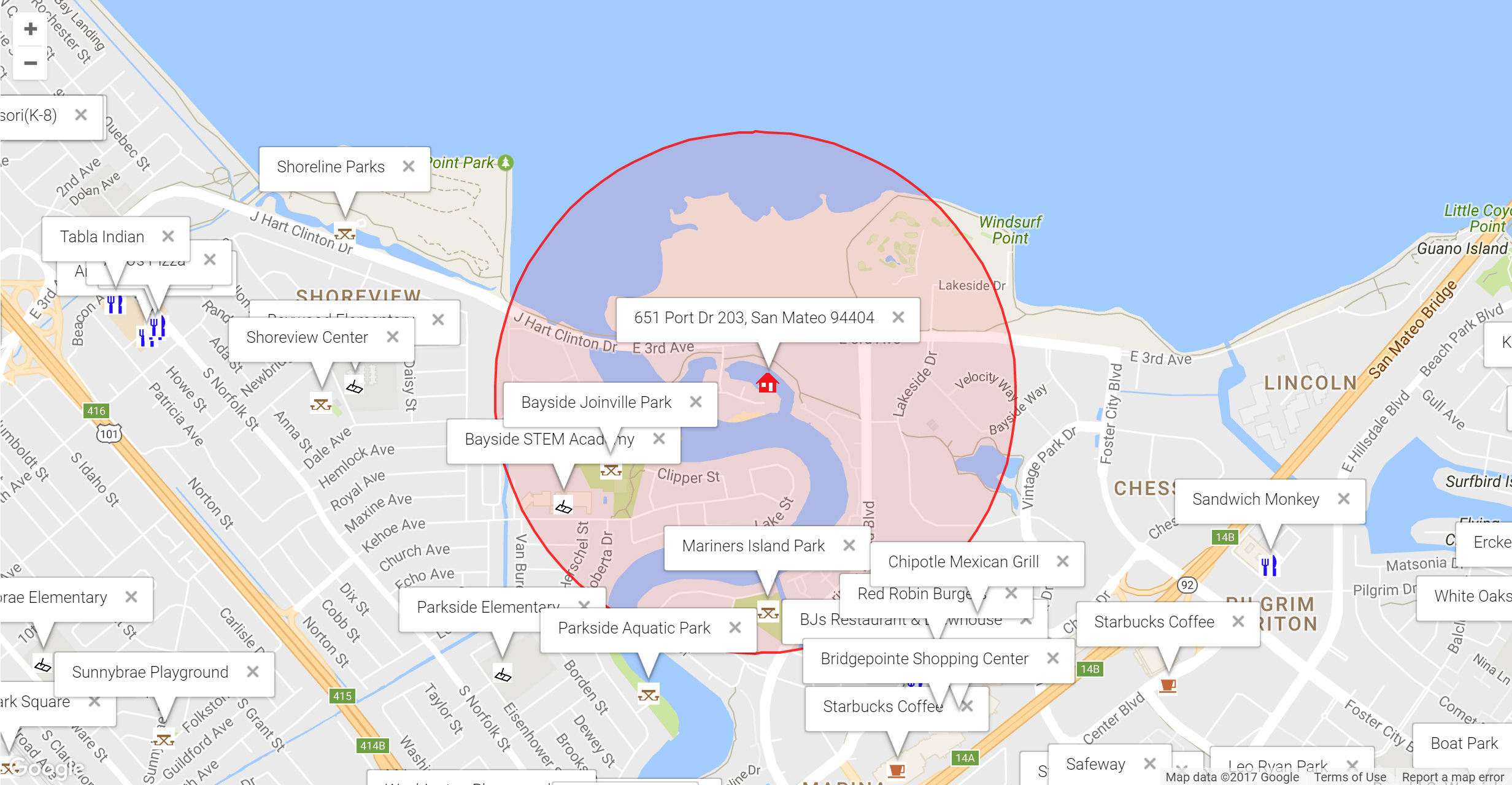 Map of attractions near 651 Port Dr 203, San Mateo 94404