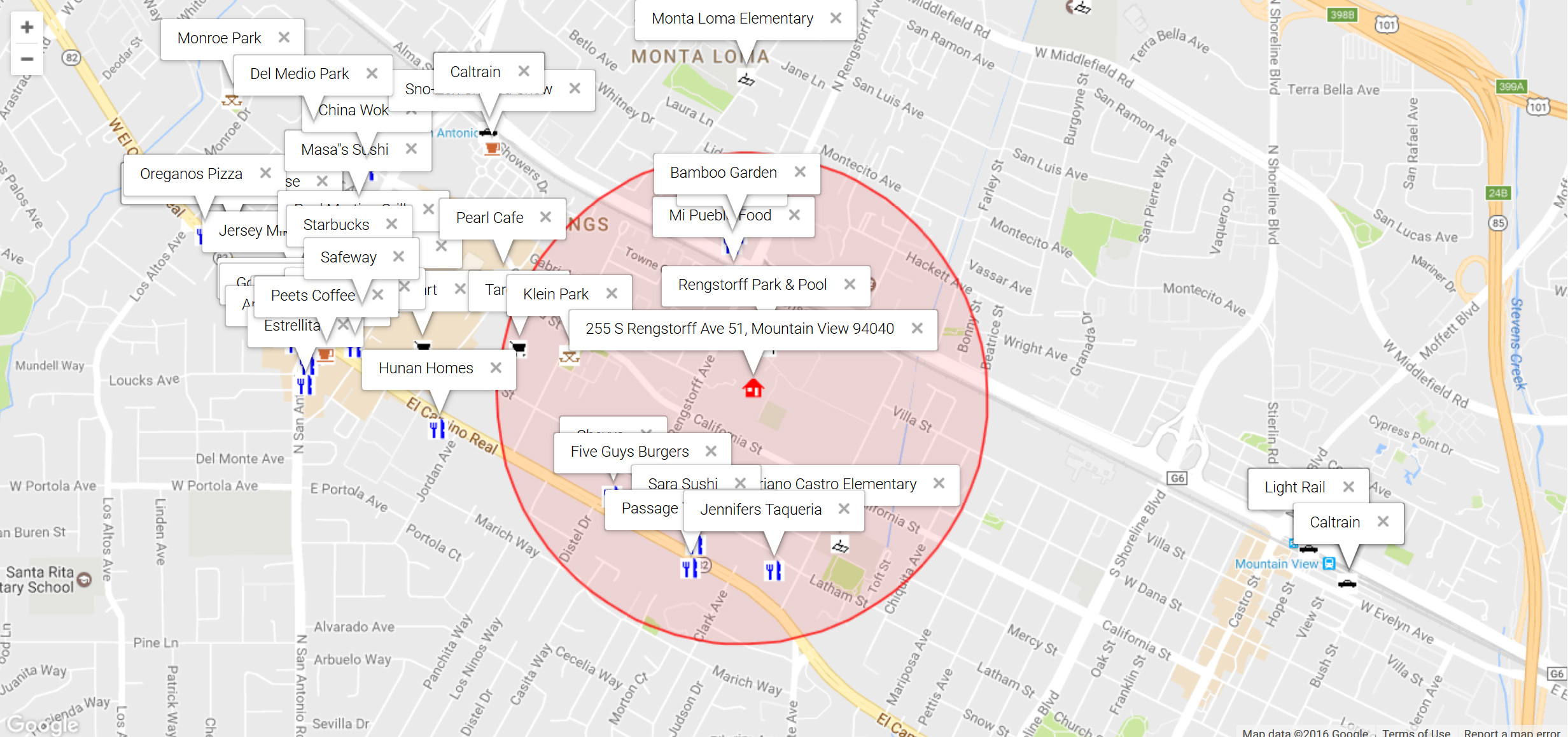 Map of attractions near 255 S Rengstorff Ave 51, Mountain View 94040