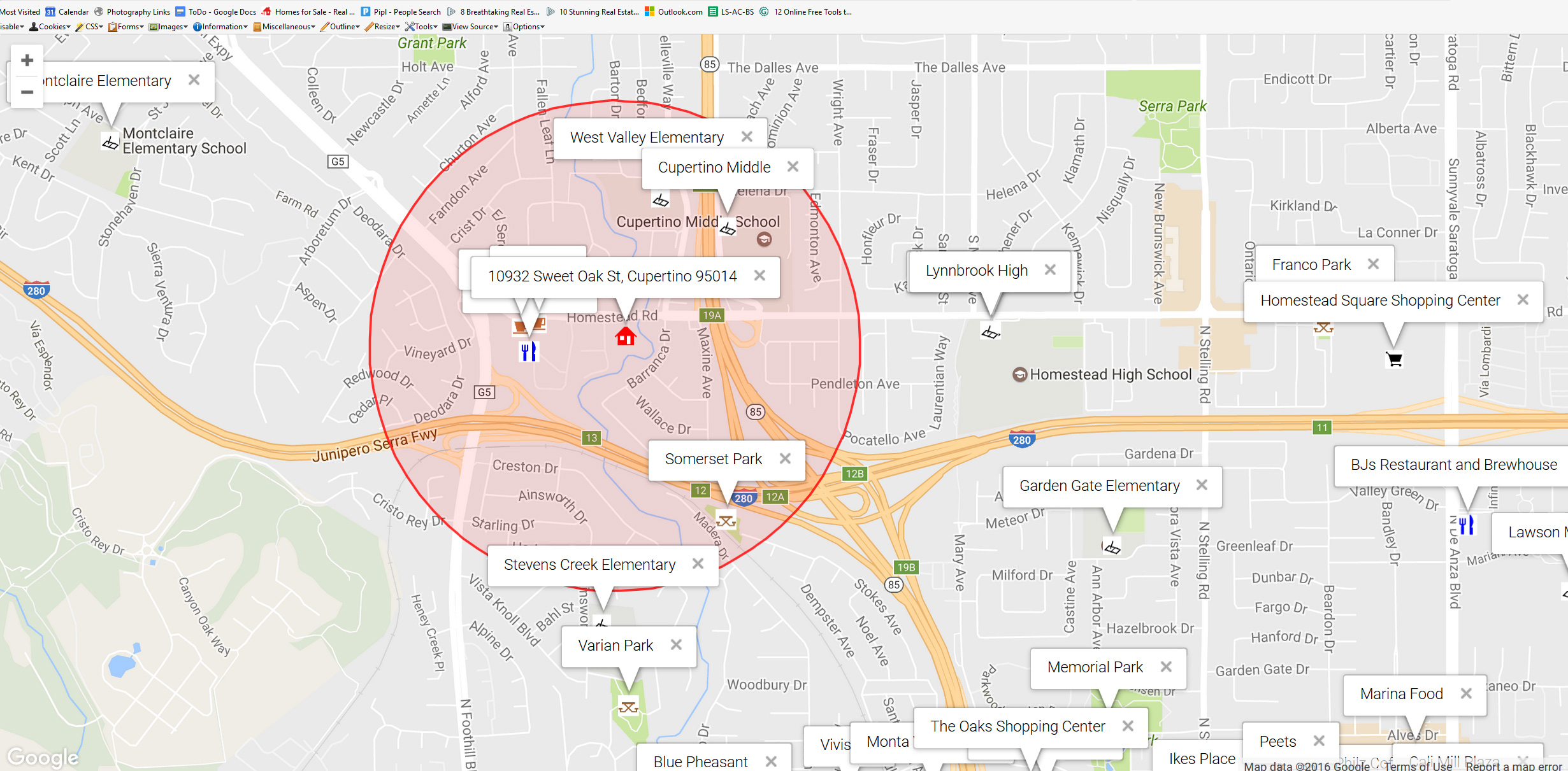 Map of attractions near 10932 Sweet Oak St, Cupertino 95014