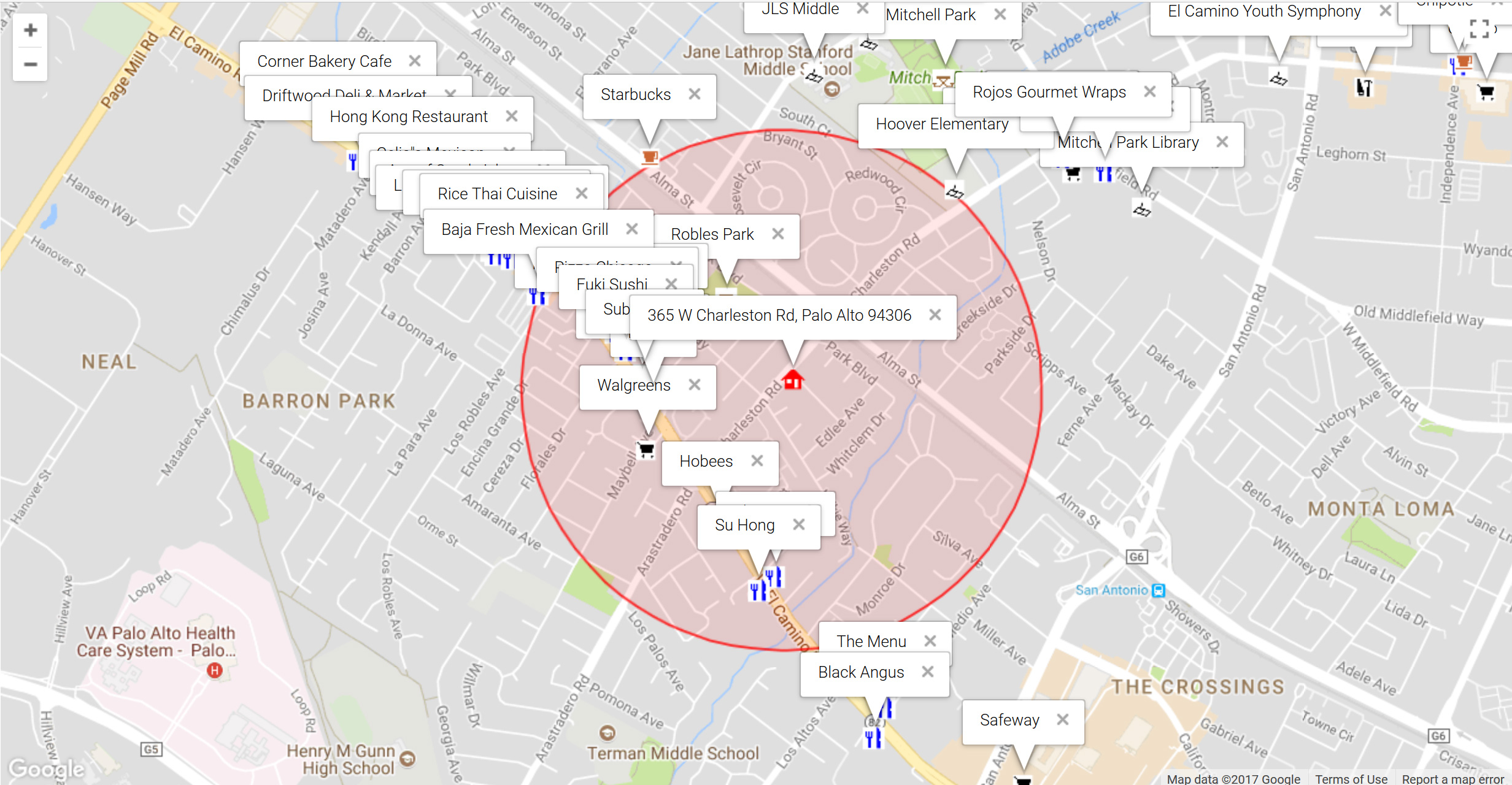 Map of attractions near 365 W Charleston Rd, Palo Alto 94306