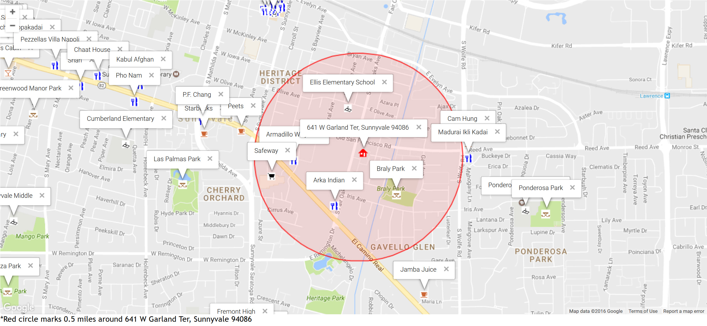 Map of attractions near 641 W Garland Ter, Sunnyvale 94086