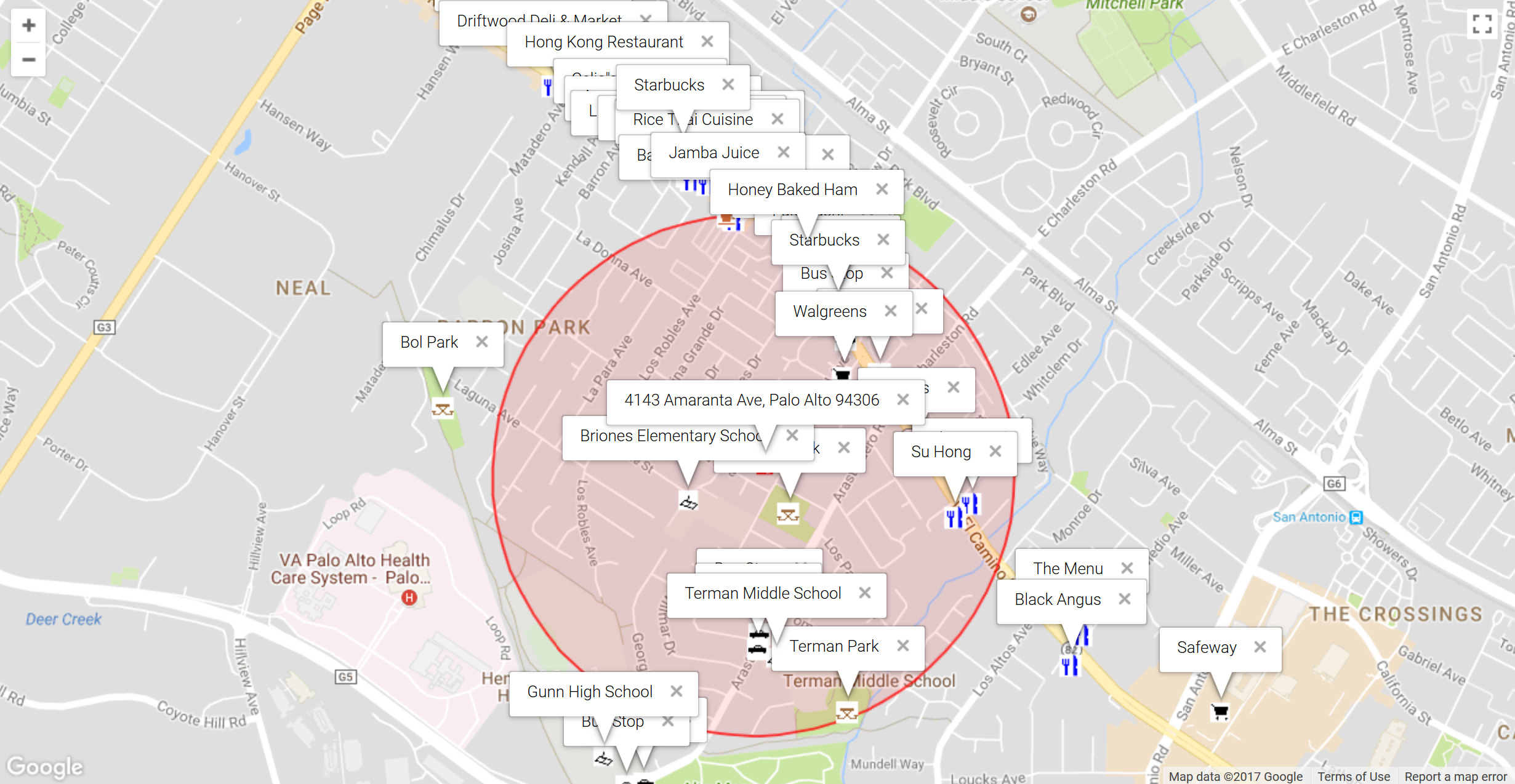 Map of attractions near 4143 Amaranta Ave, Palo Alto 94306