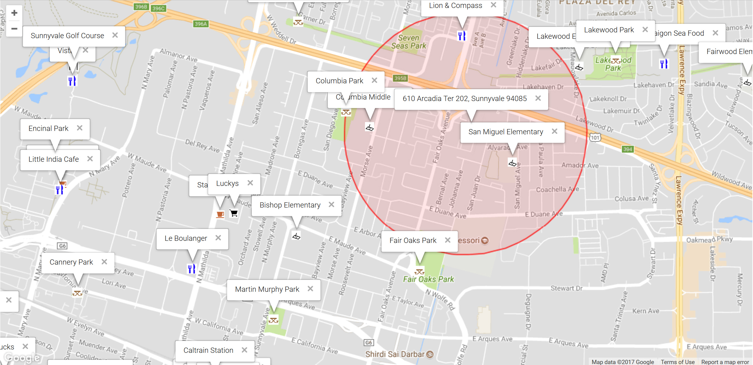 Map of attractions near 610 Arcadia Ter 202, Sunnyvale 94085