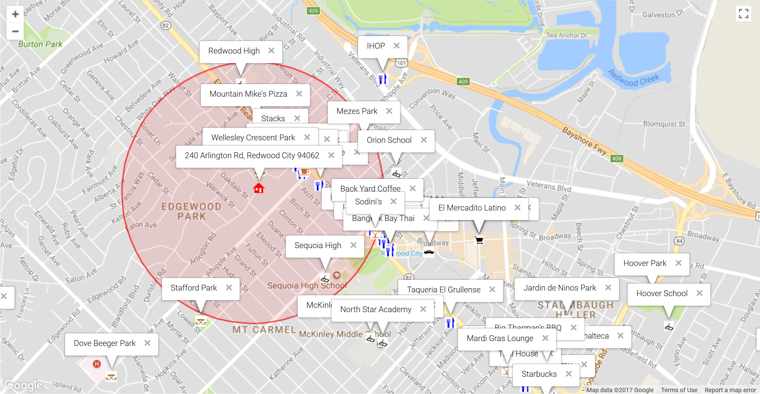 Map of attractions near 240 Arlington Rd, Redwood City 94062