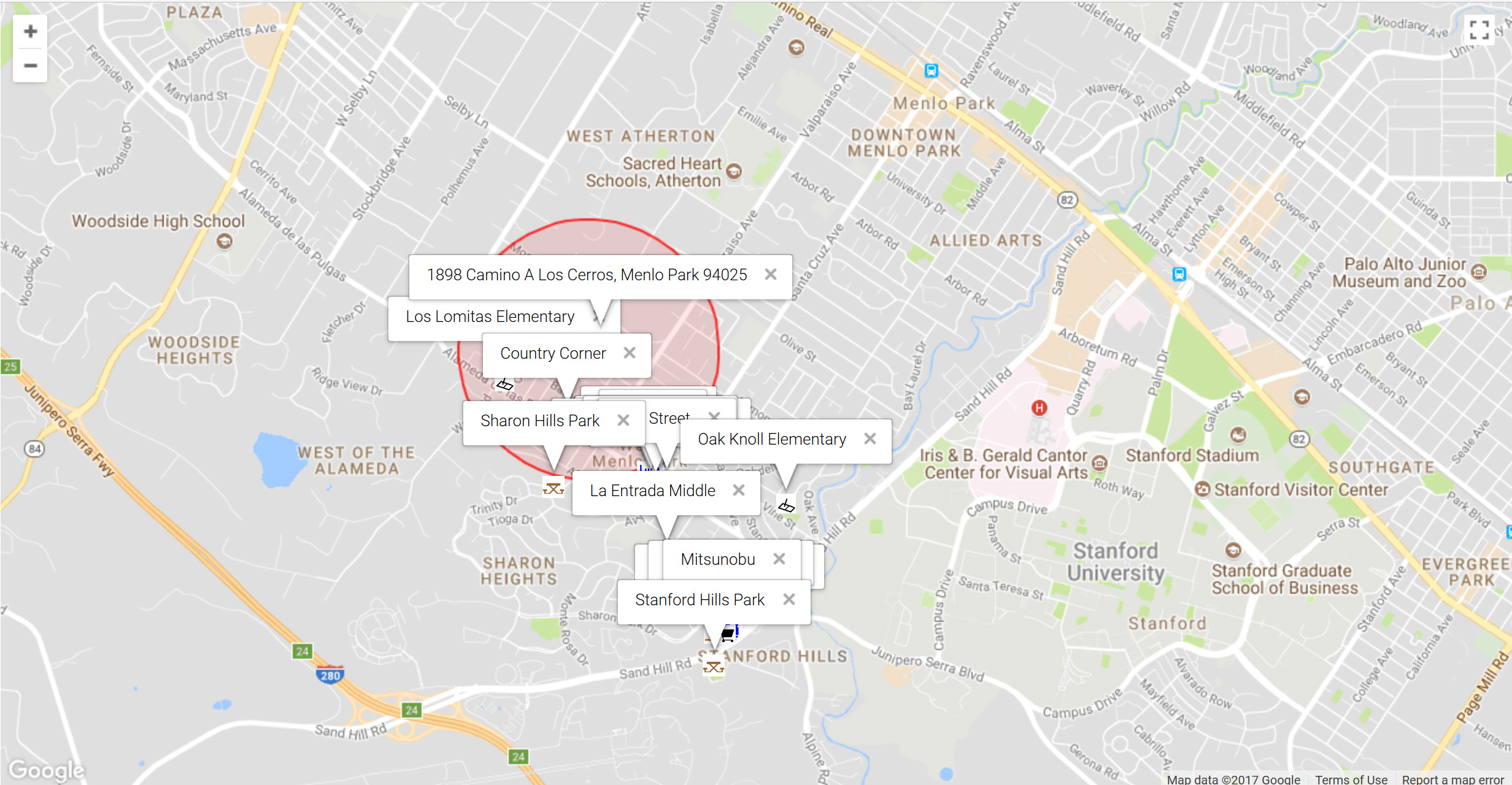 Map of attractions near 1898 Camino A Los Cerros, Menlo Park 94025