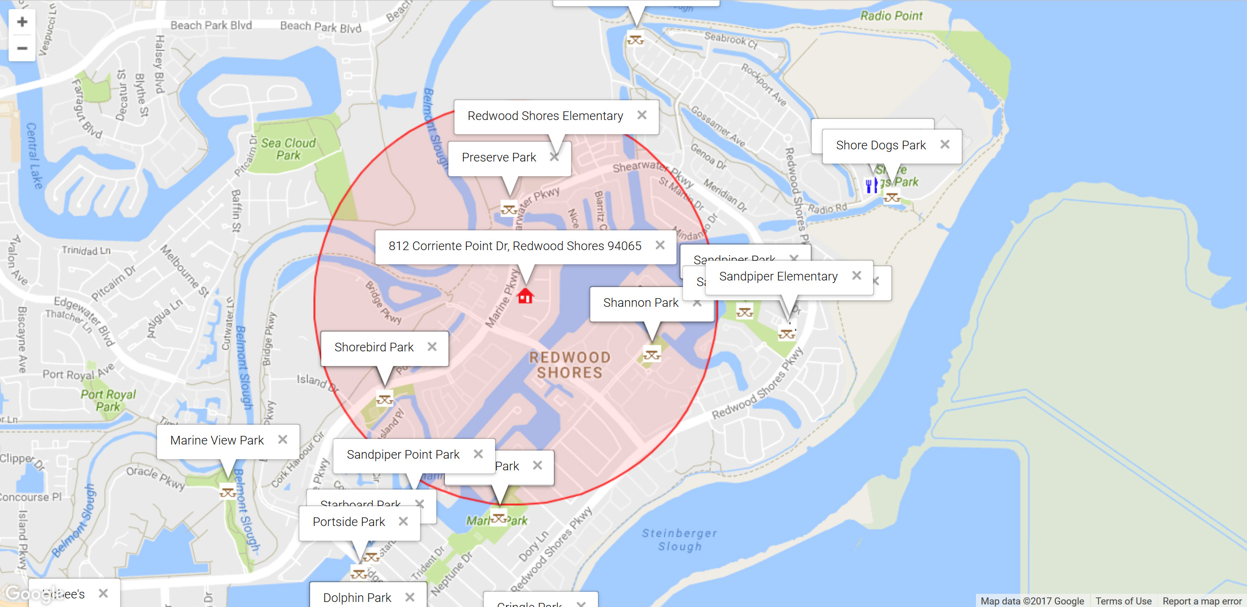 Map of attractions near 812 Corriente Point Dr, Redwood Shores 94065