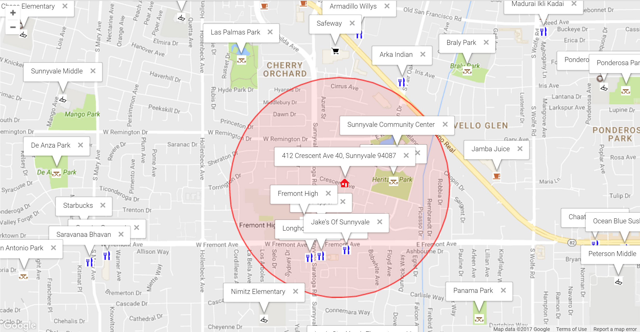 Map of attractions near 412 Crescent Ave 40, Sunnyvale 94087