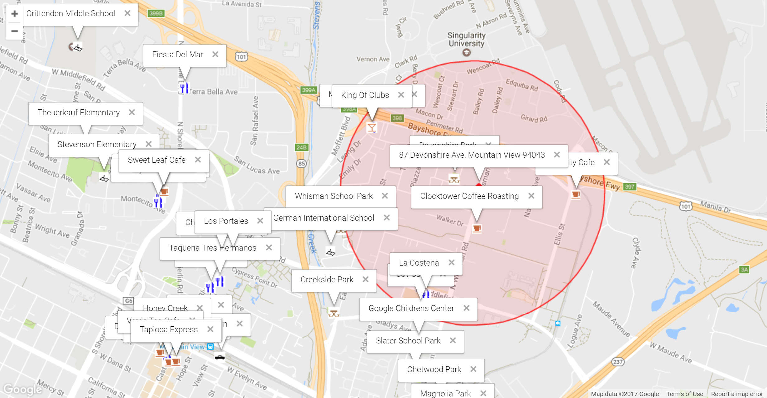 Map of attractions near 87 Devonshire Ave, Mountain View 94043
