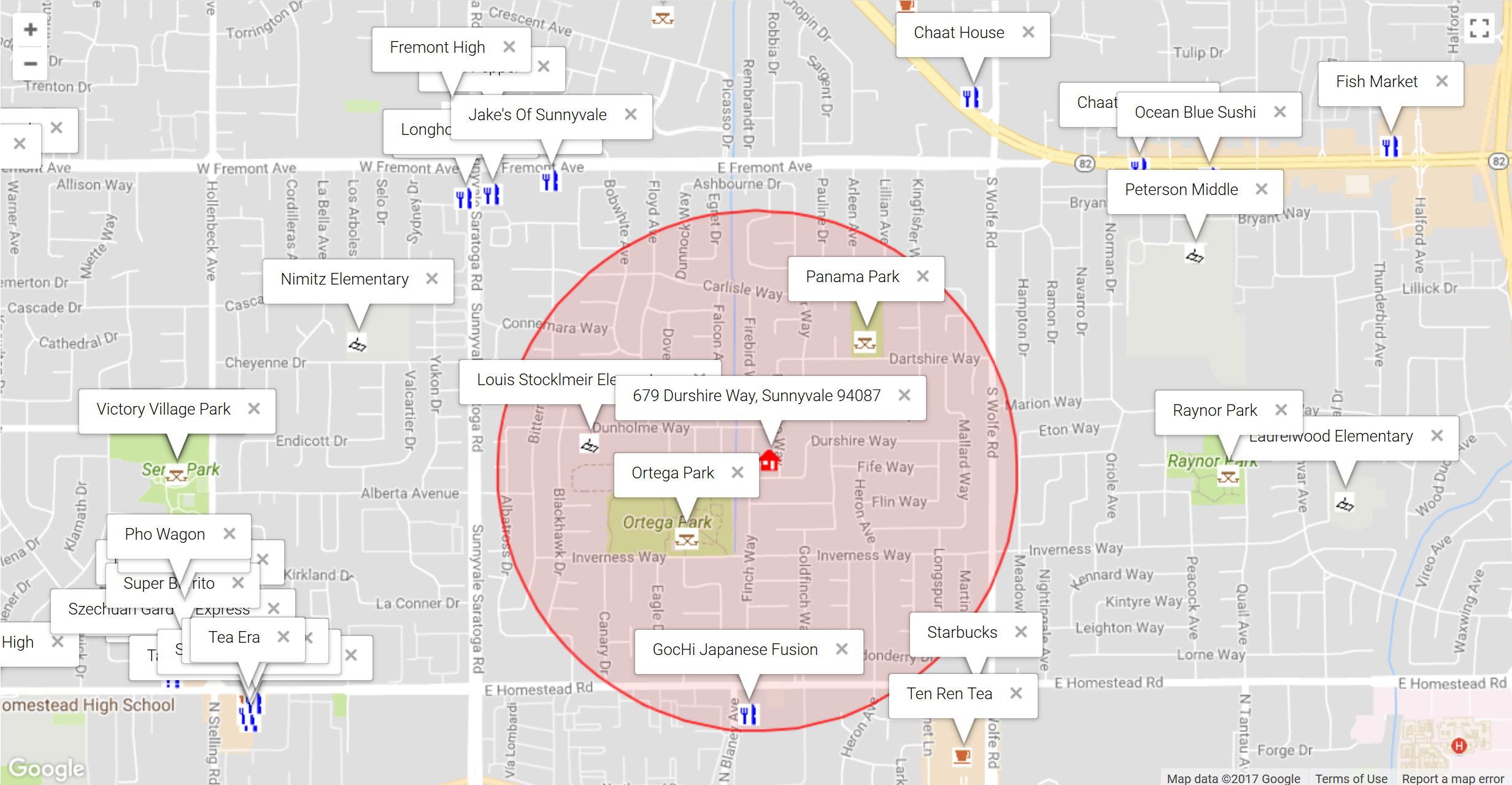 Map of attractions near 679 Durshire Way, Sunnyvale 94087