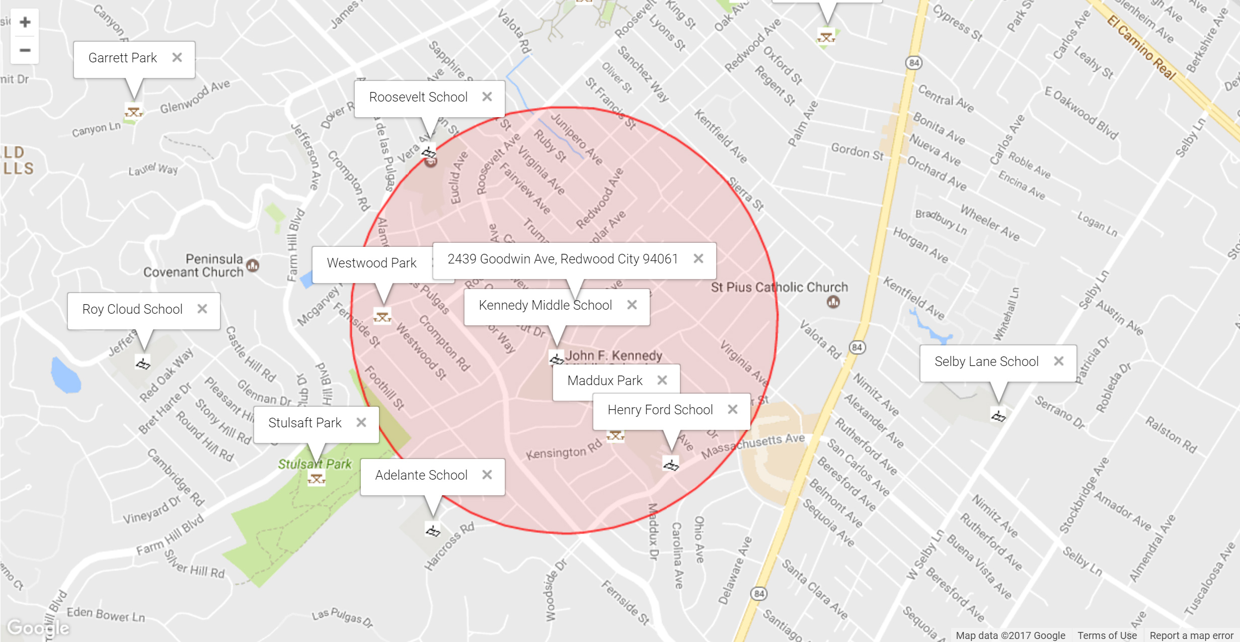 Map of attractions near 2439 Goodwin Ave, Redwood City 94061