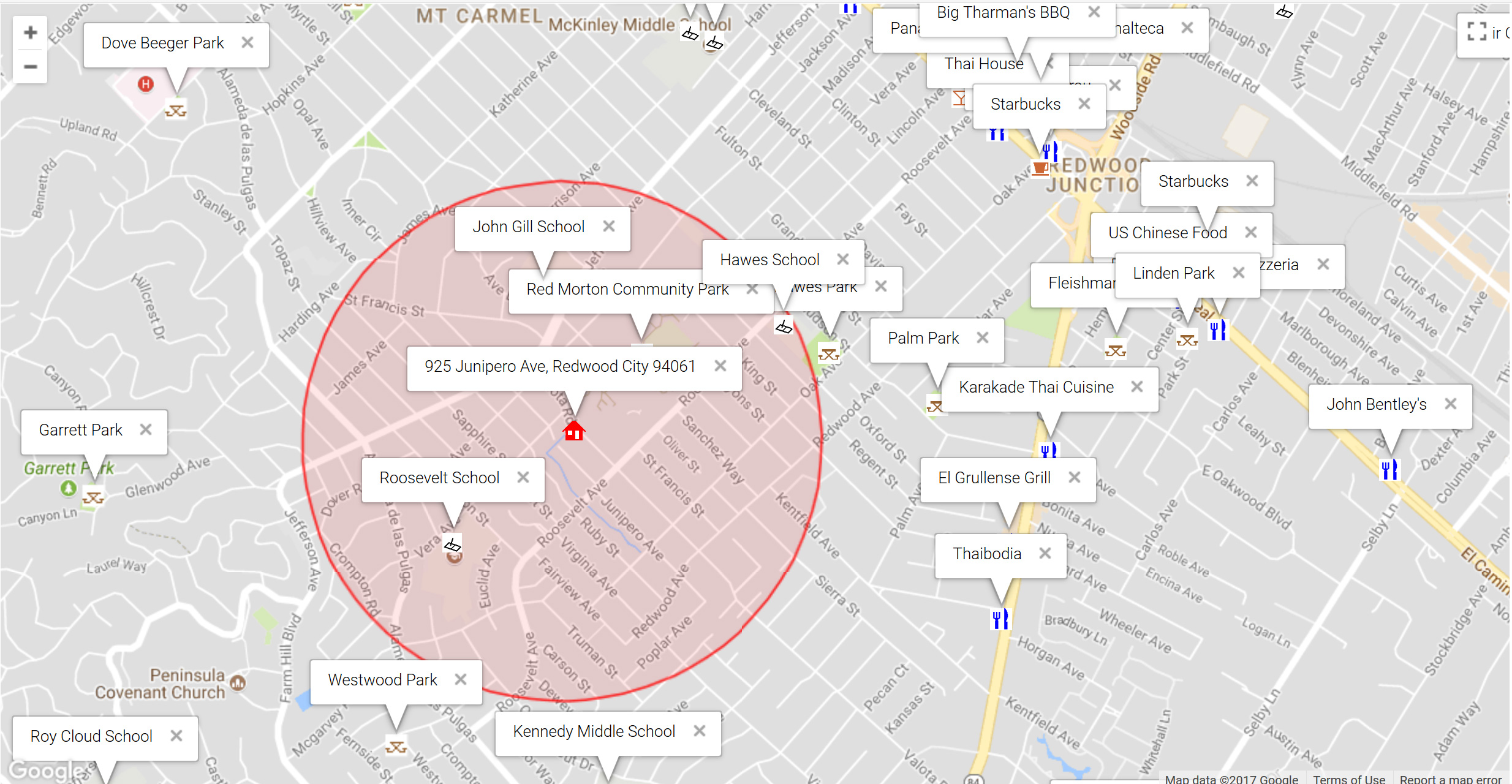 Map of attractions near 925 Junipero Ave, Redwood City 94061