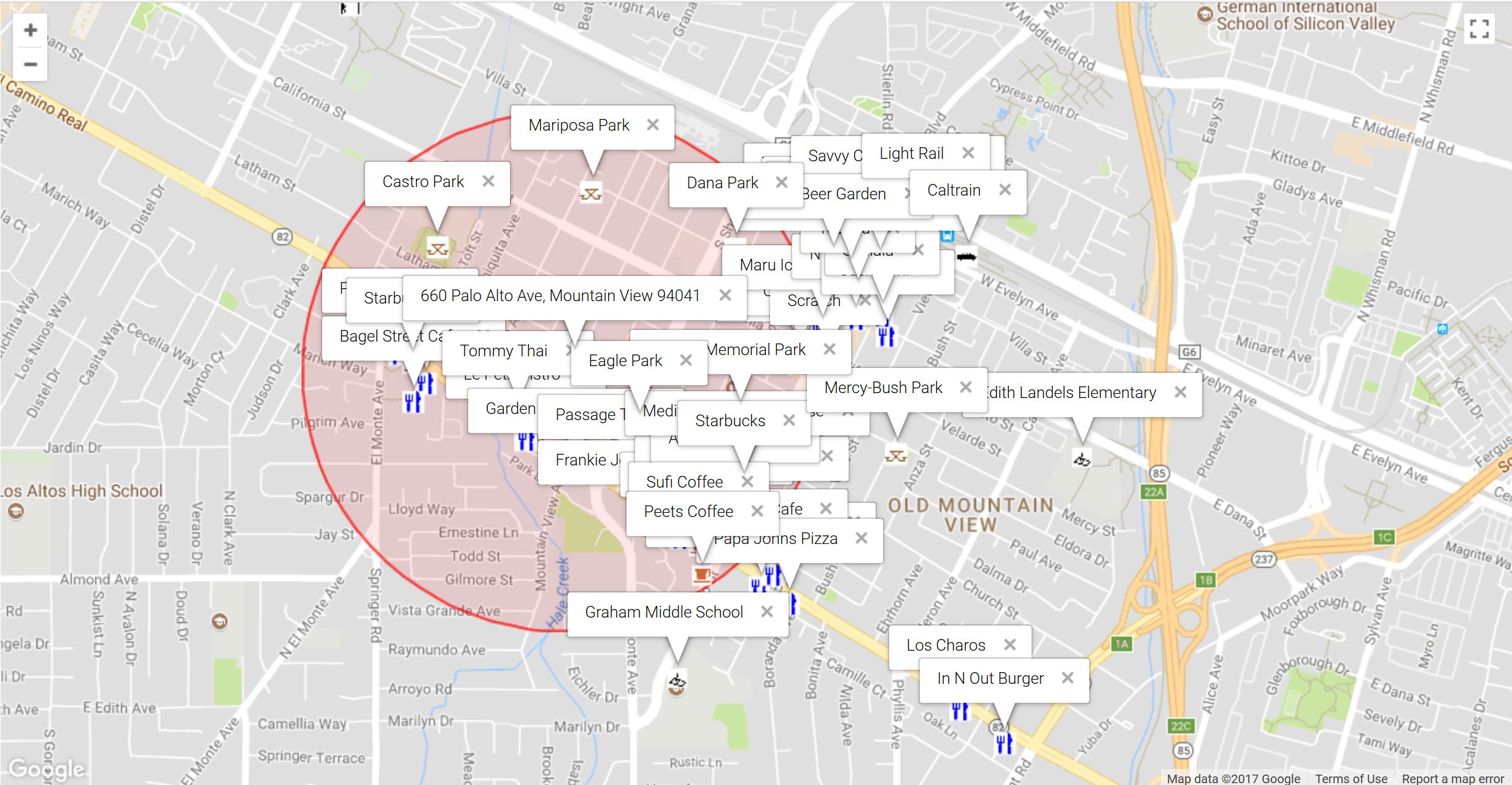 Map of attractions near 660 Palo Alto Ave, Mountain View 94041