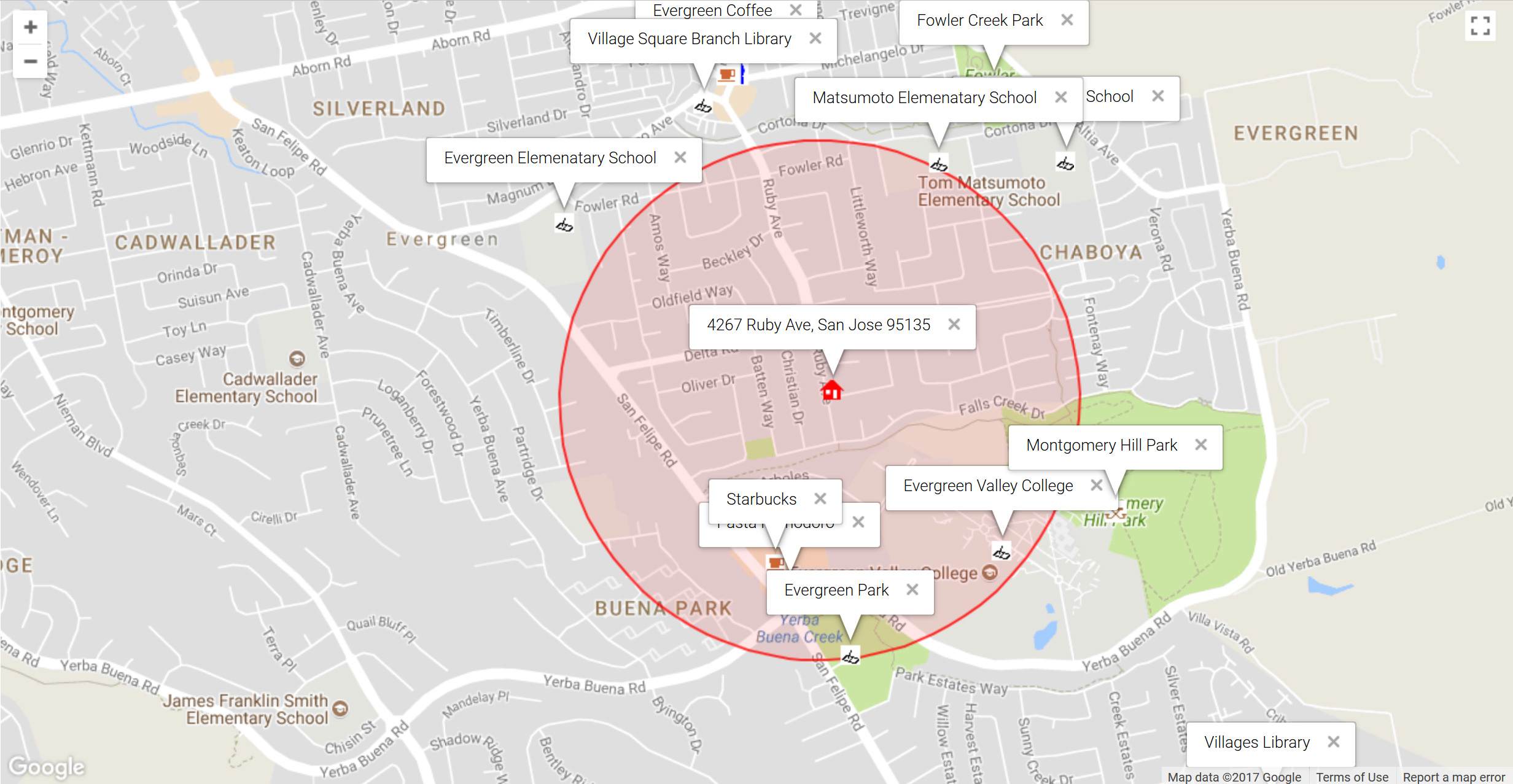 Map of attractions near 4267 Ruby Ave, San Jose 95135