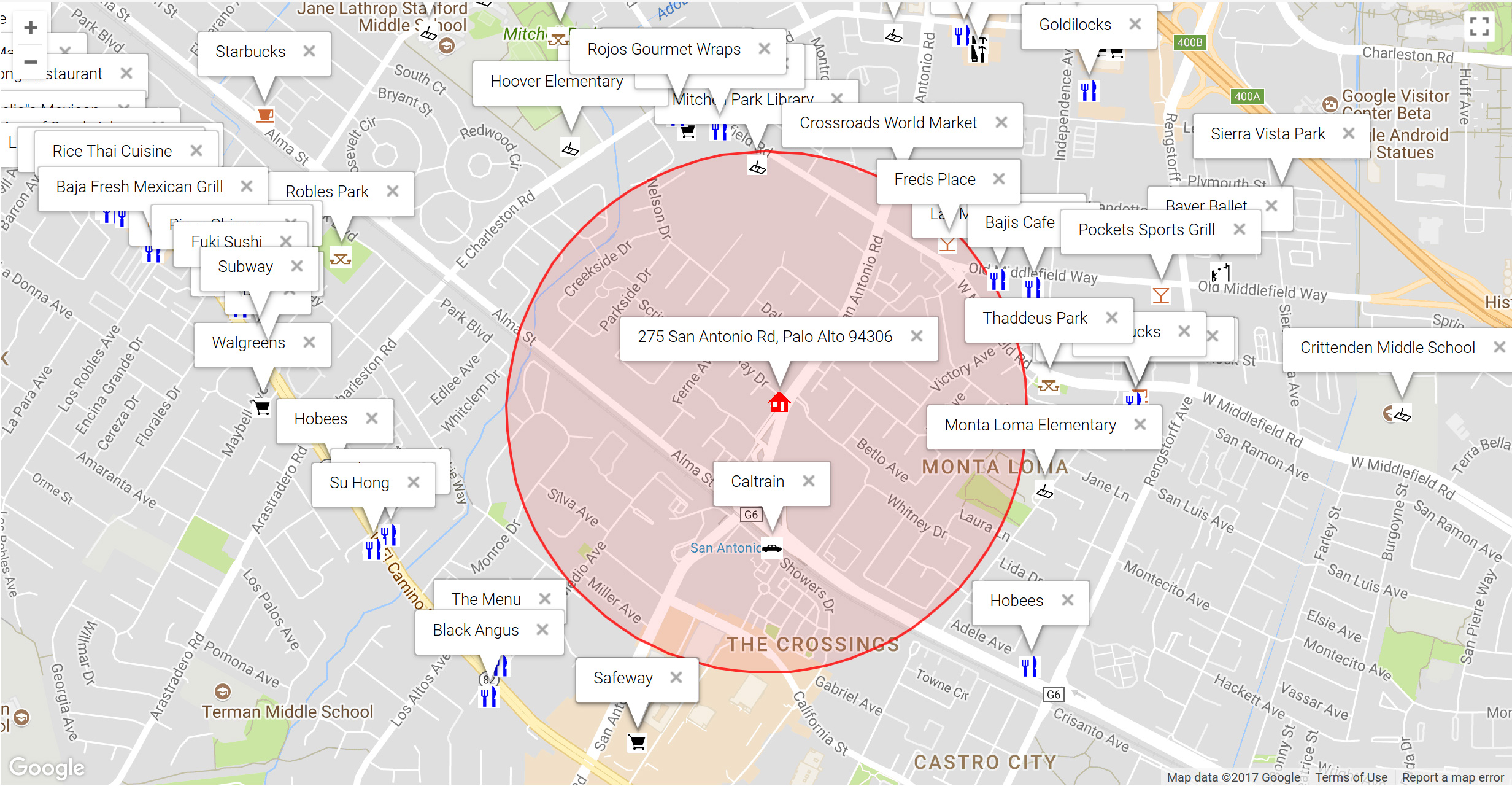 Map of attractions near 275 San Antonio Rd, Palo Alto 94306