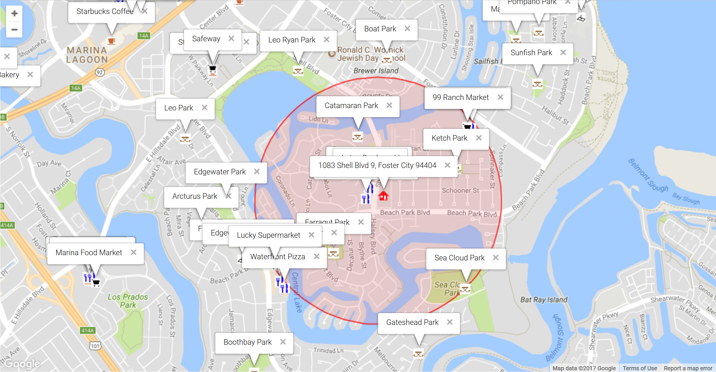 Map of attractions near 1083 Shell Blvd 9, Foster City 94404