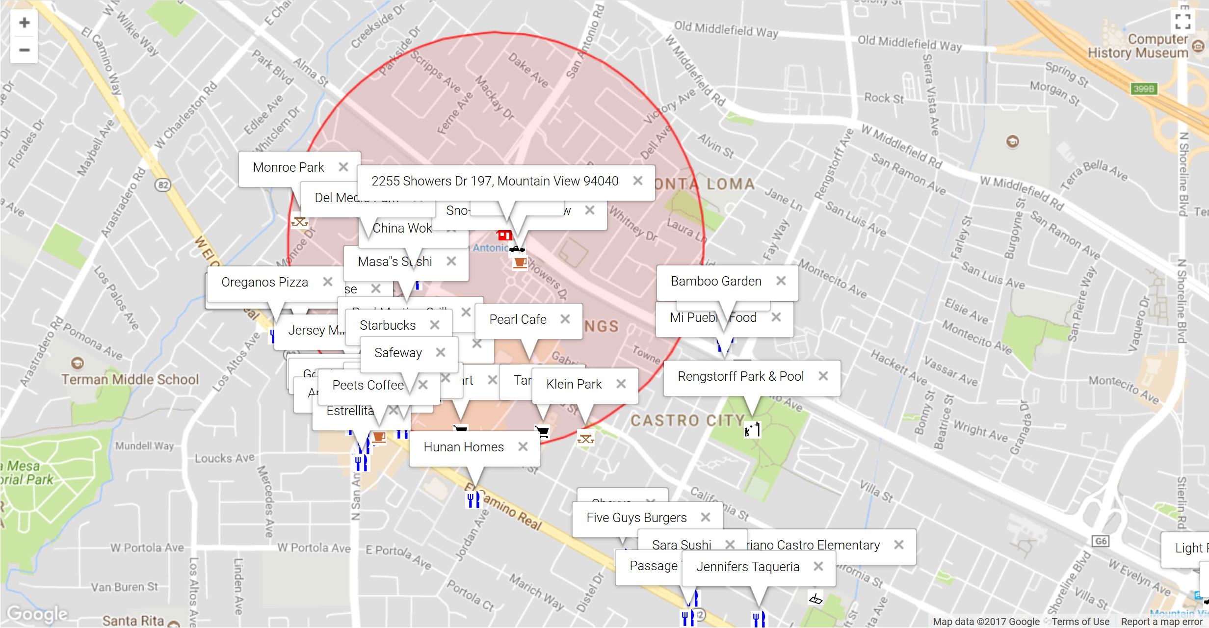 Map of attractions near 2255 Showers Dr 197, Mountain View 94040