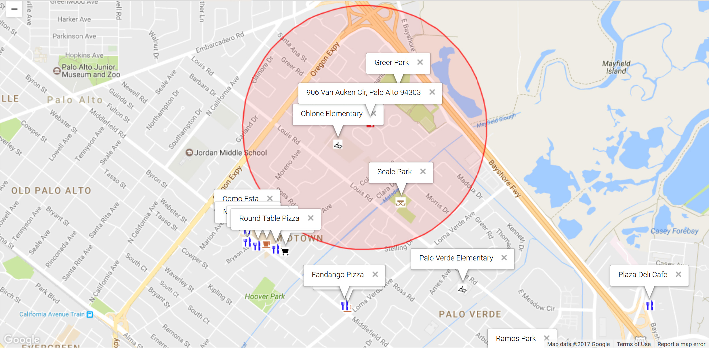 Map of attractions near 906 Van Auken Cir, Palo Alto 94303