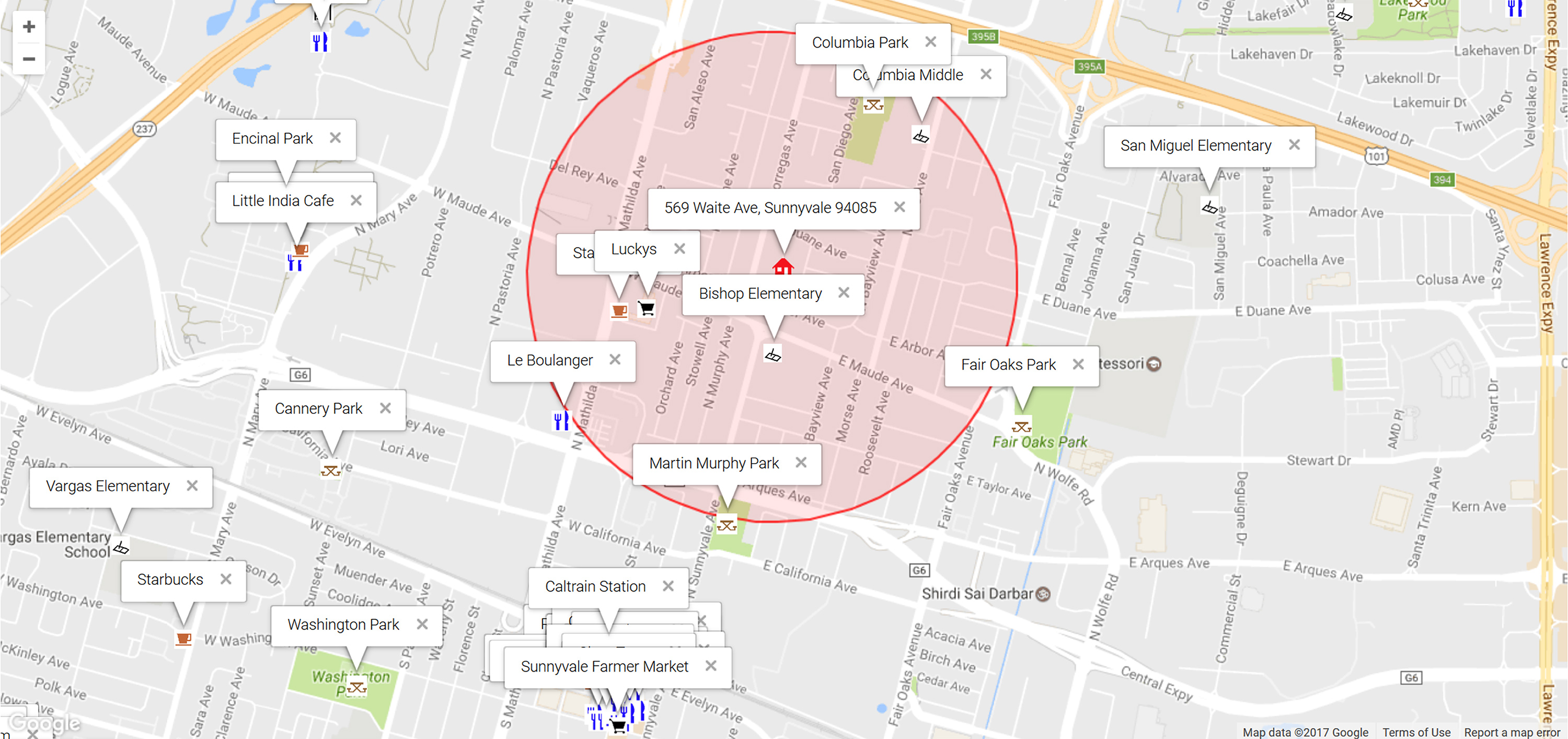 Map of attractions near 569 Waite Ave, Sunnyvale 94085