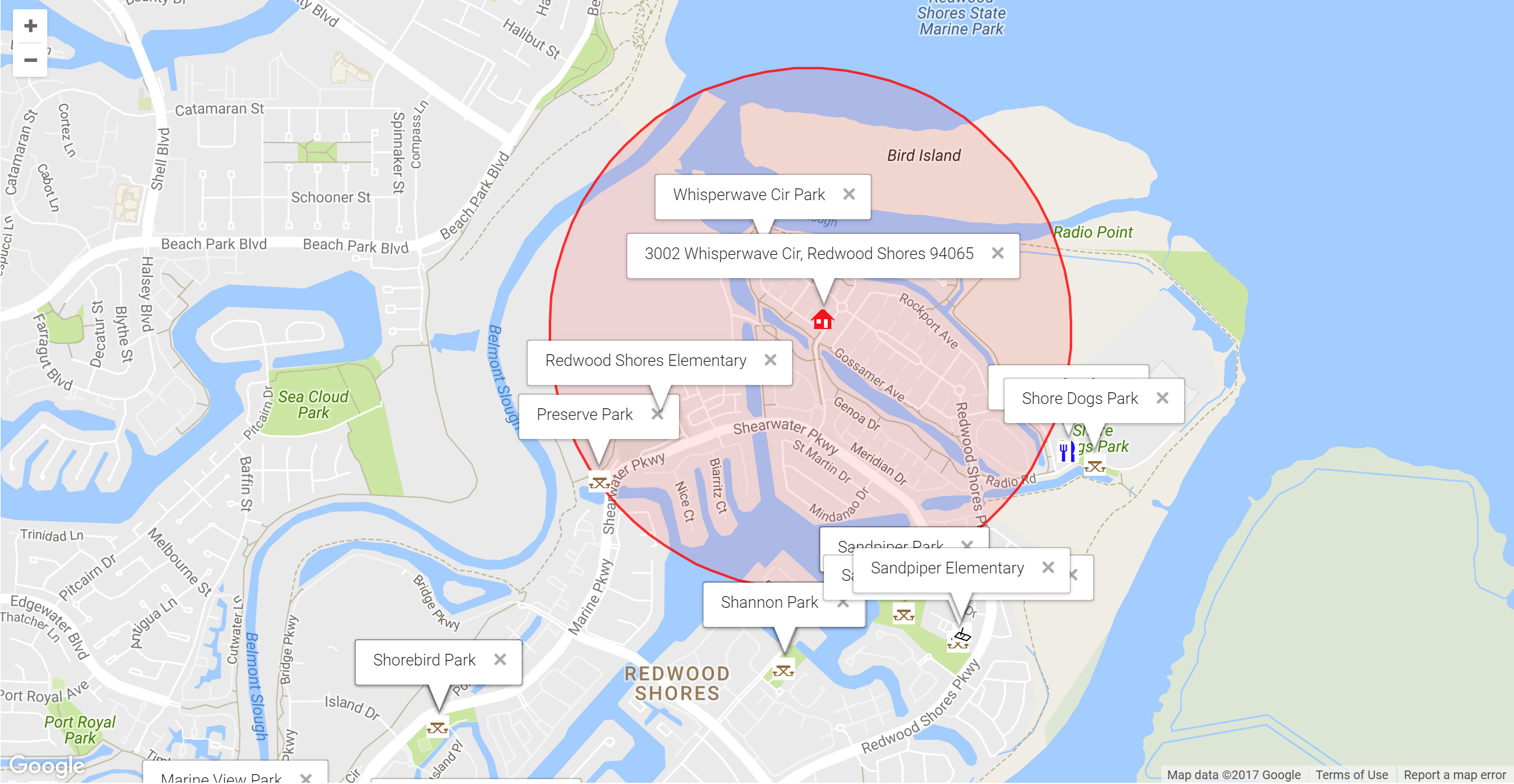Map of attractions near 3002 Whisperwave Cir, Redwood Shores 94065