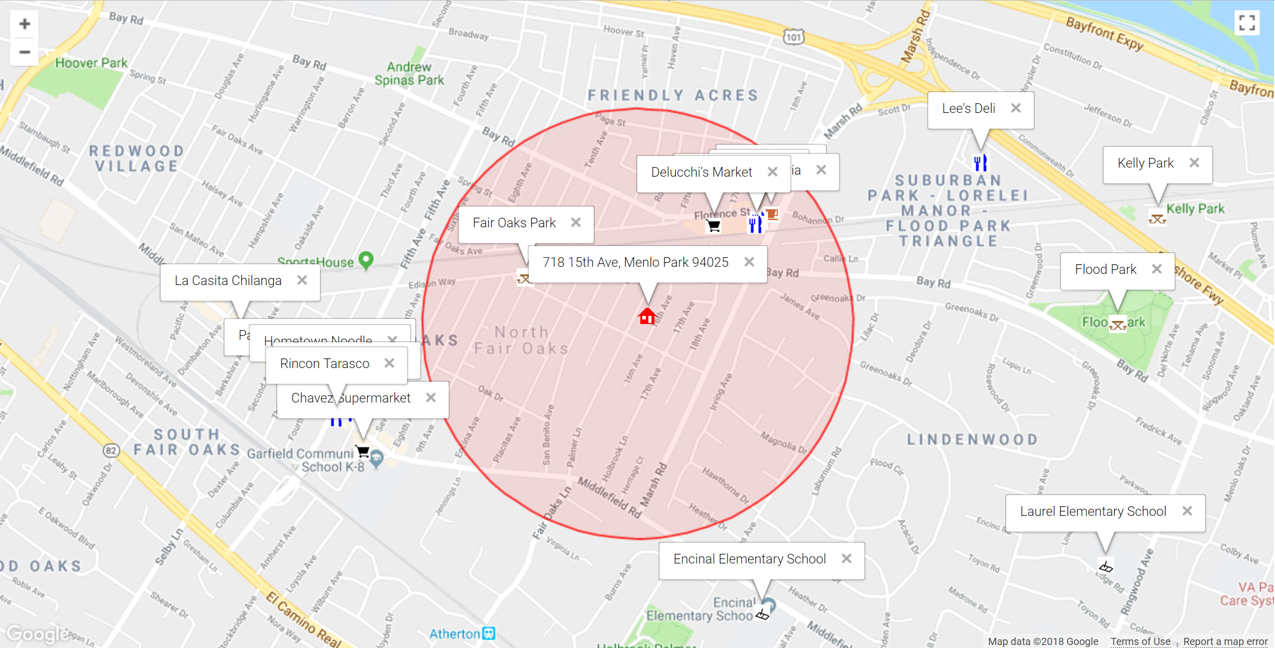 Map of attractions near 718 15th Ave, Menlo Park 94025