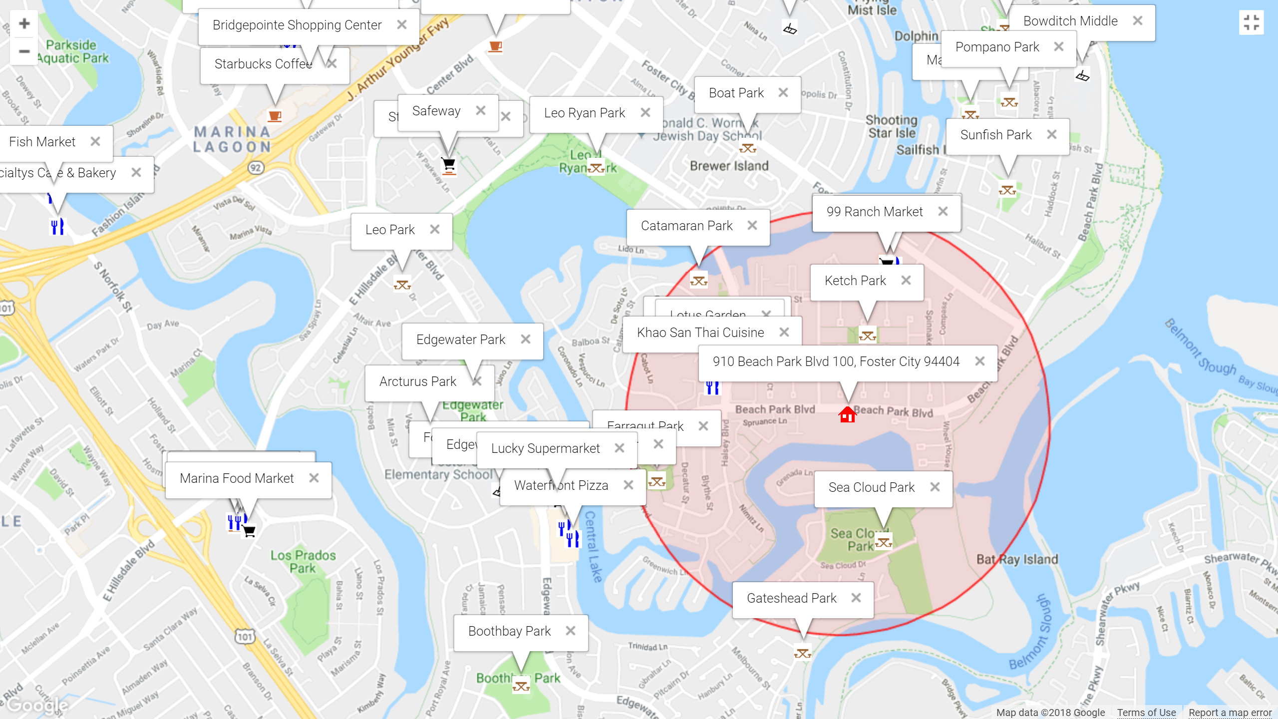 Map of attractions near 910 Beach Park Blvd 100, Foster City 94404