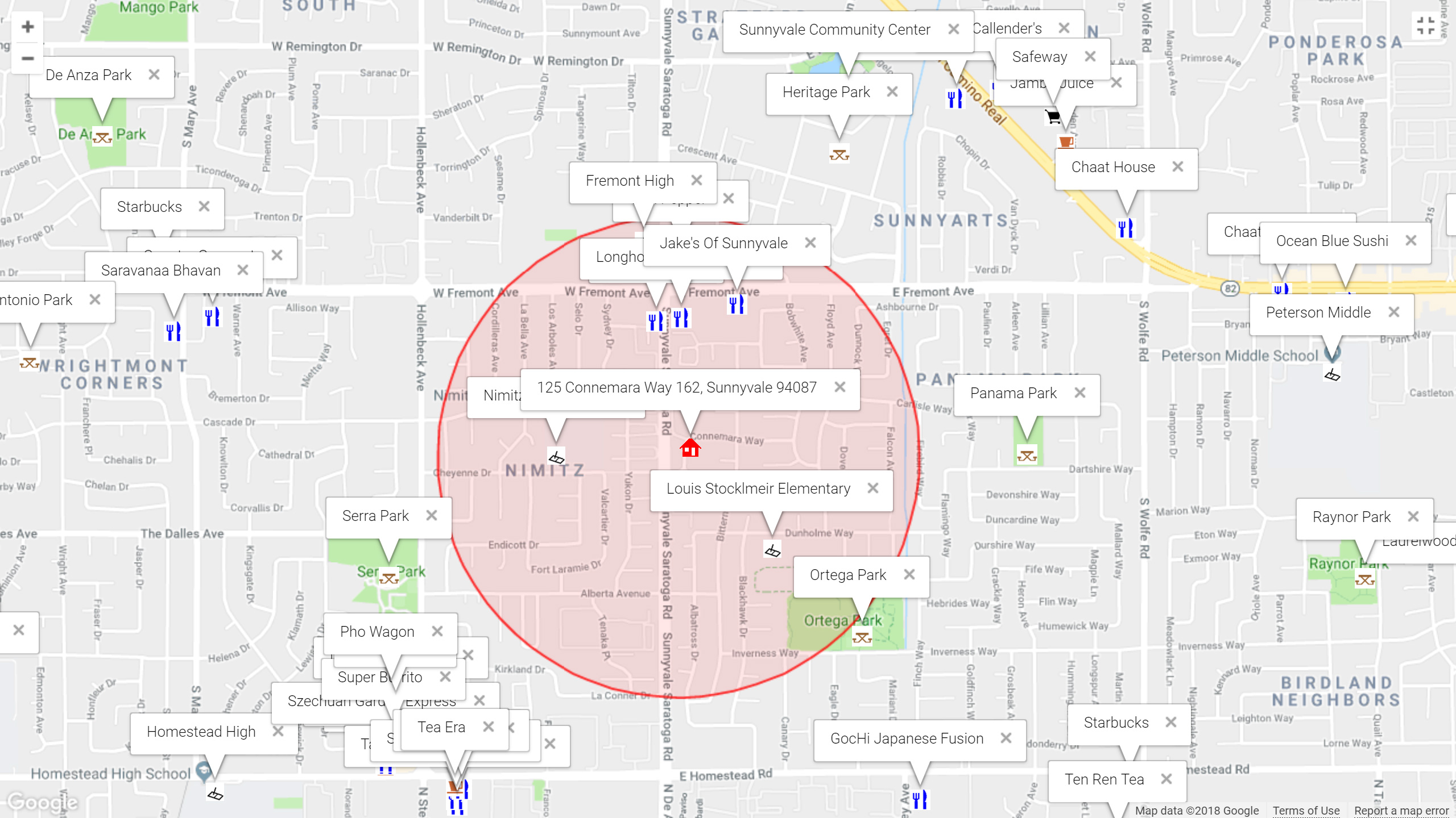 Map of attractions near 125 Connemara Way 162, Sunnyvale 94087