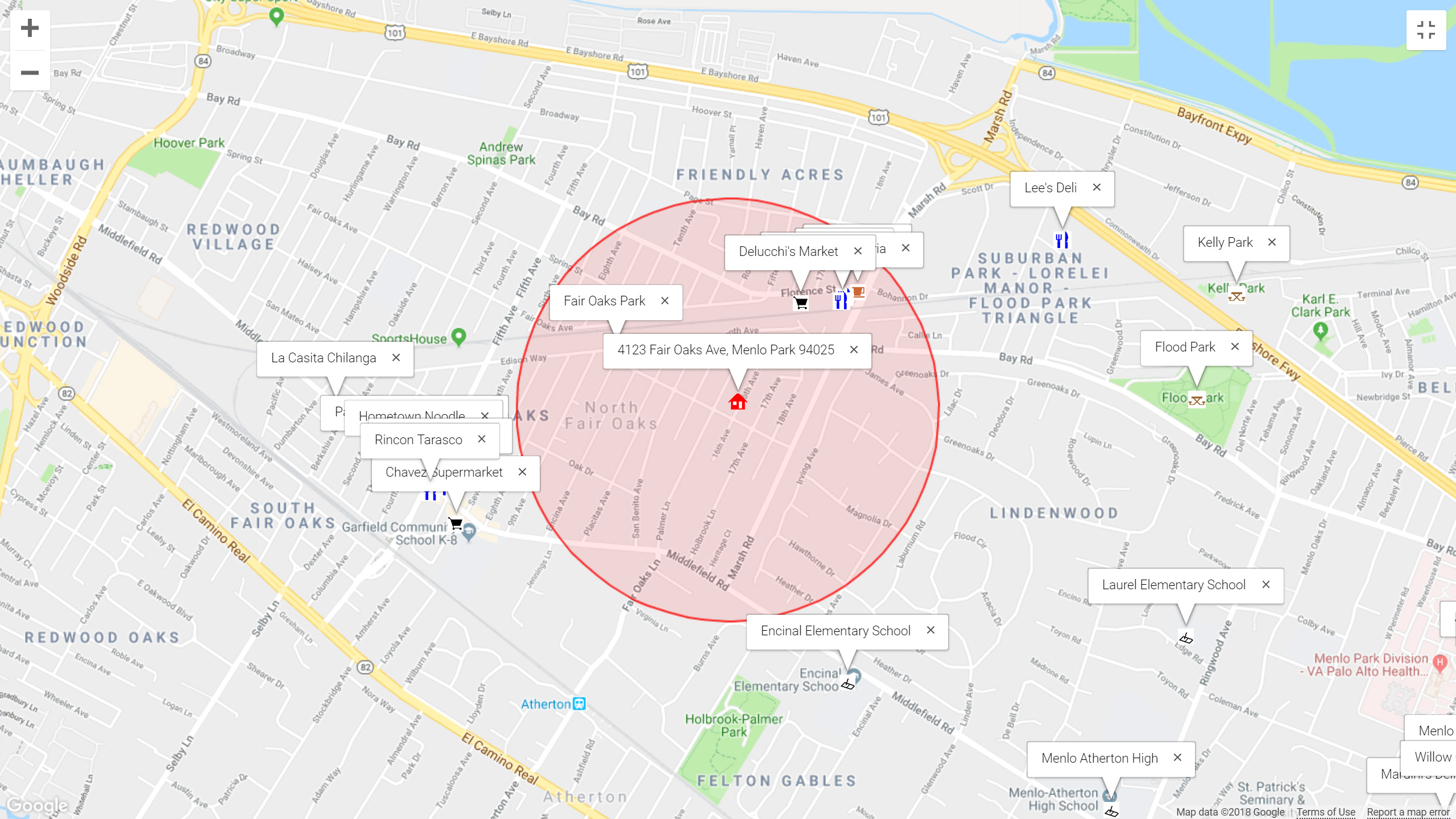 Map of attractions near 4123 Fair Oaks Ave, Menlo Park 94025