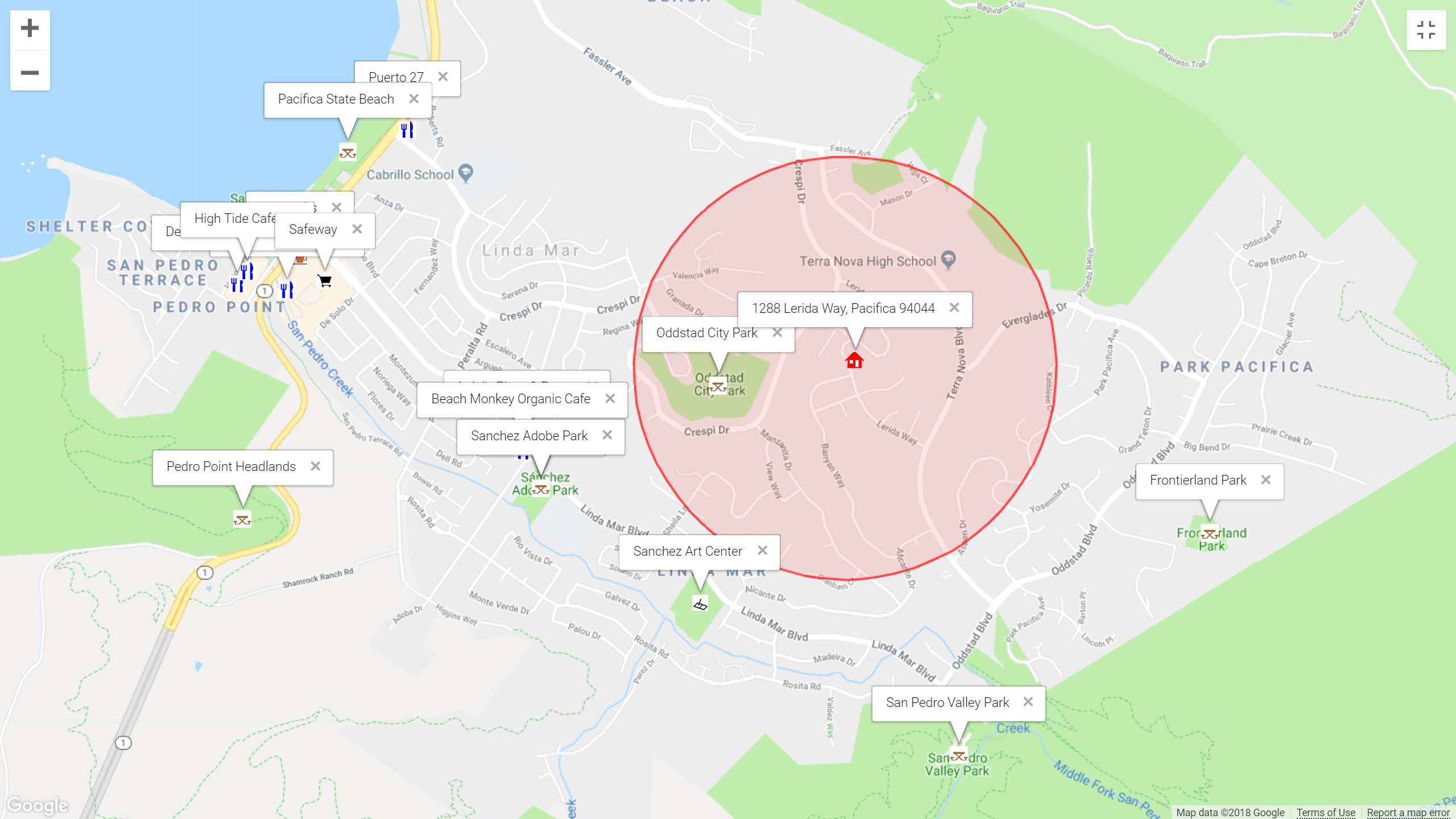 Map of attractions near 1288 Lerida Way, Pacifica 94044