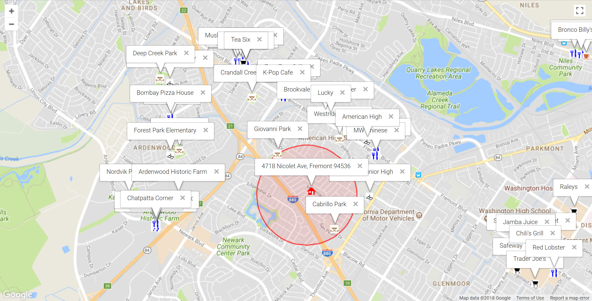 Map of attractions near 4718 Nicolet Ave, Fremont 94536