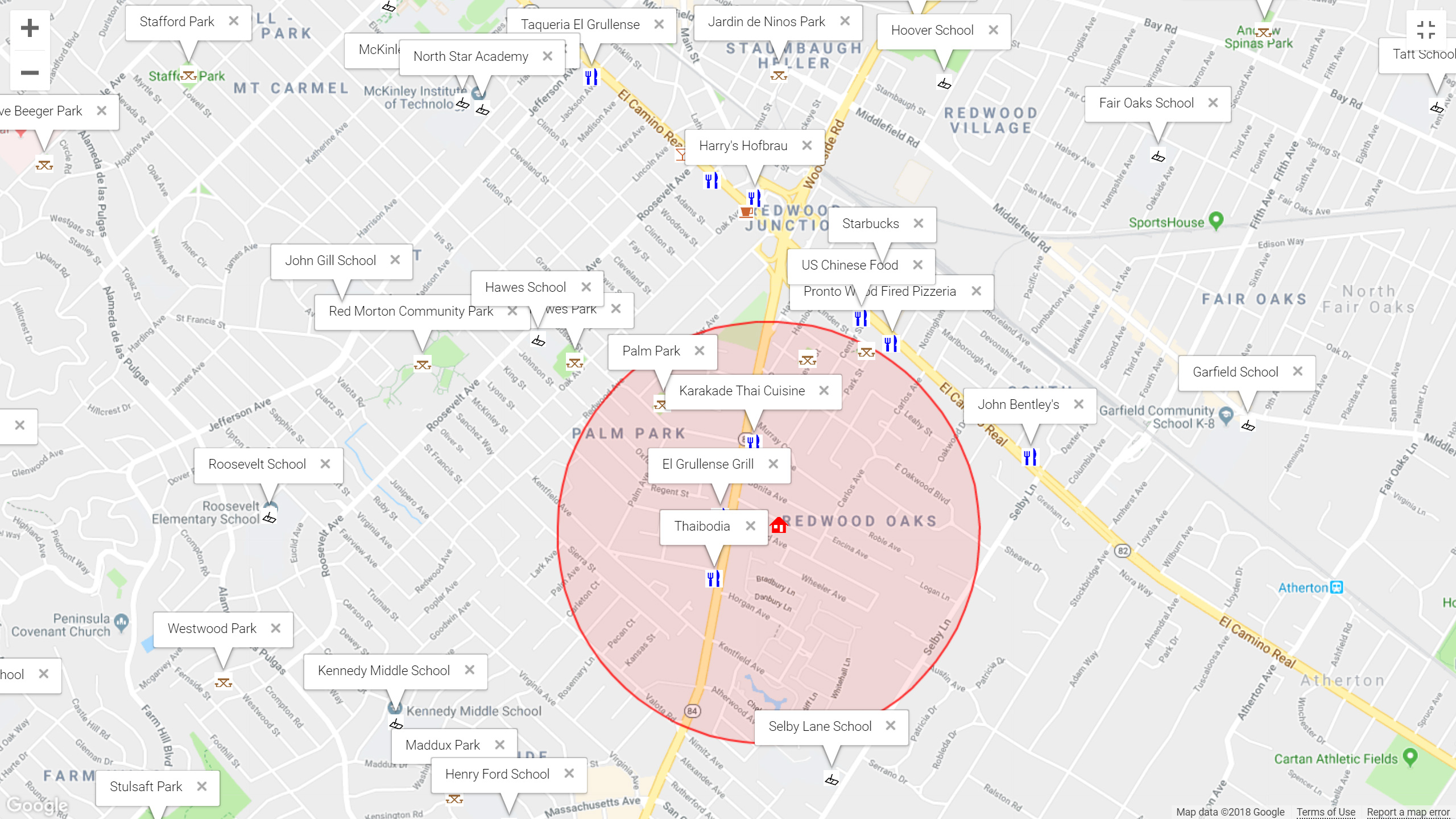 Map of attractions near 83 Orchard Ave, Redwood City 94061