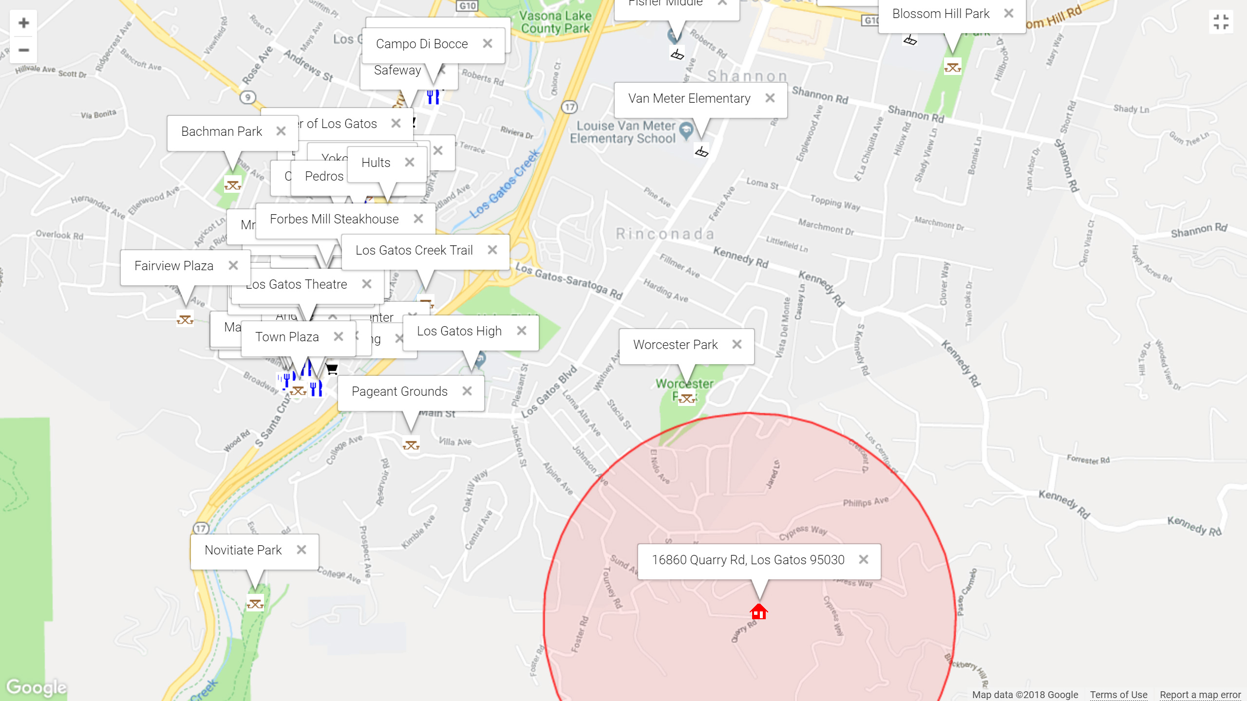 Map of attractions near 16860 Quarry Rd, Los Gatos 95030